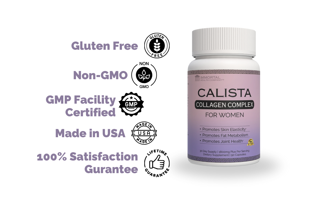 Collagen complex capsules enriched with vitamin C and hyaluronic acid for skin hydration.