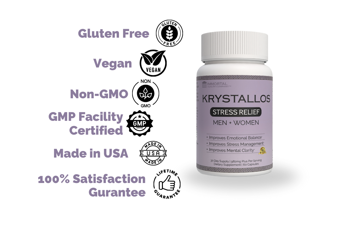 Natural stress relief capsules with ashwagandha and magnesium for calming support.