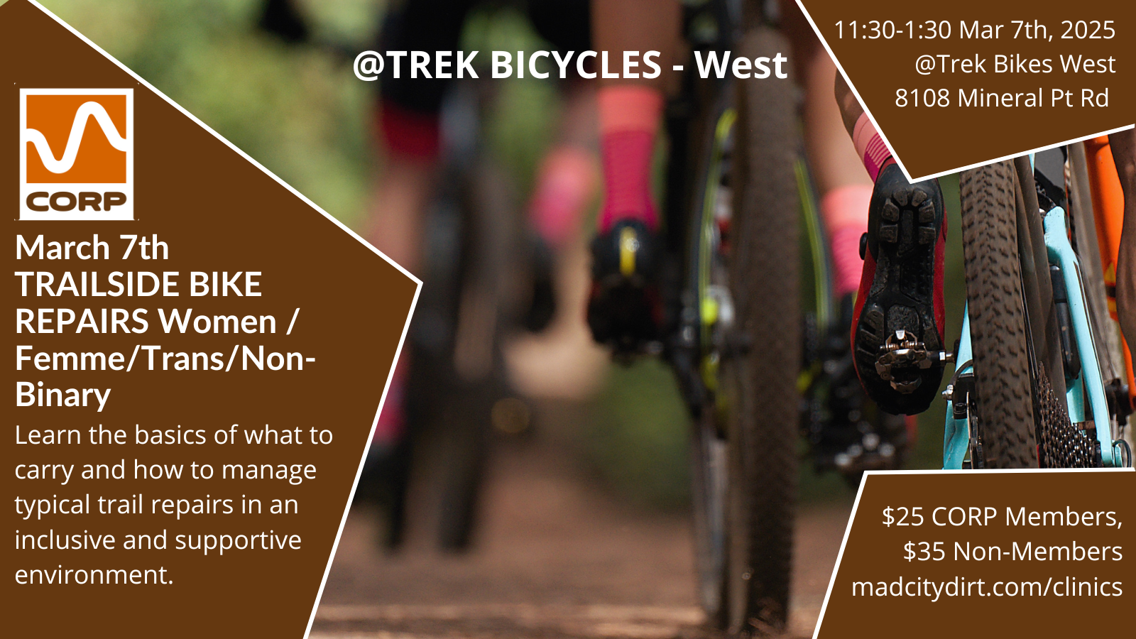 CORP&nbsp;Clinic:&nbsp;Women/Femme/Trans/Non-binary Trailside Repairs (West Side)