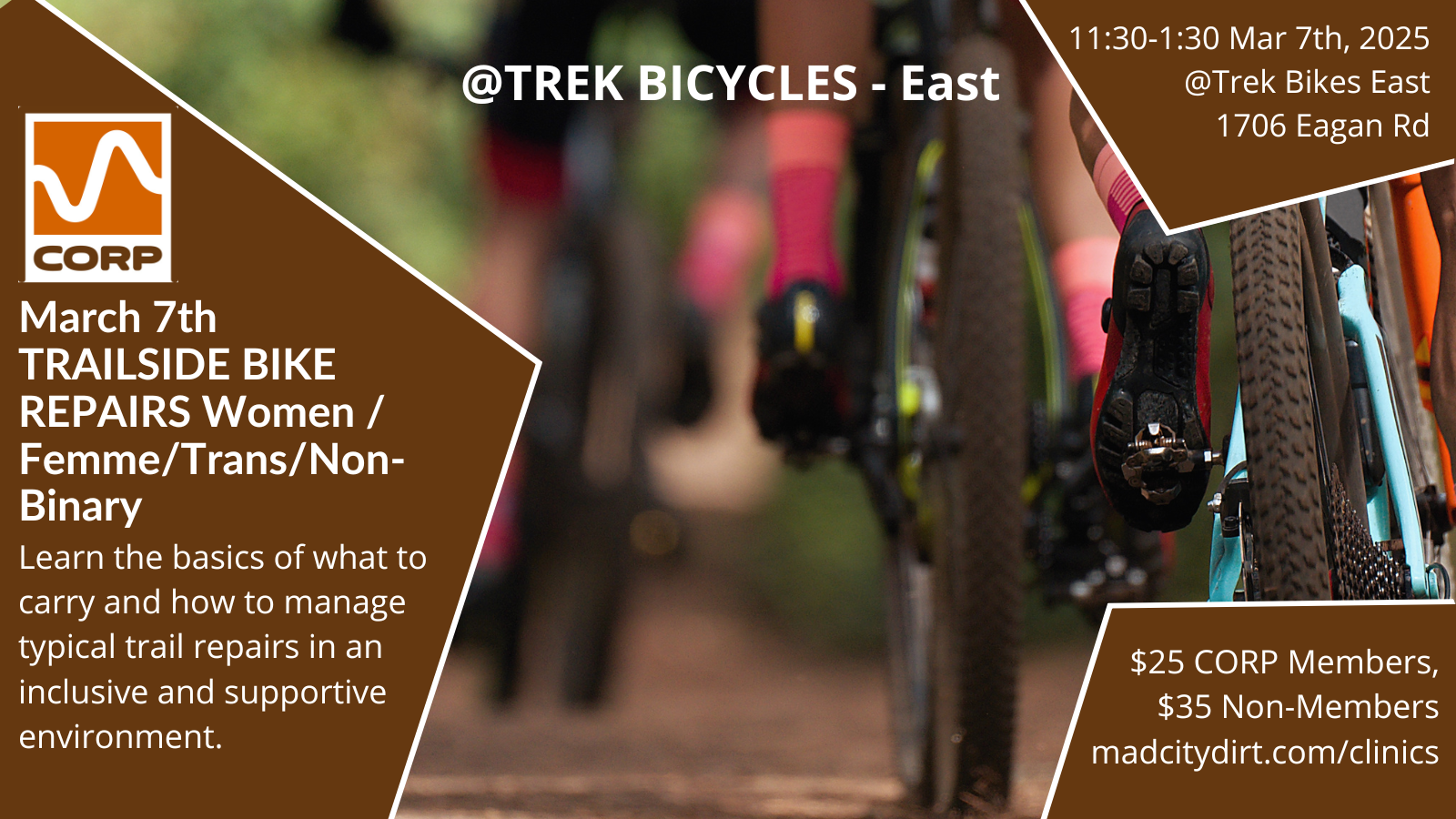 CORP Clinic:&nbsp;Women/Femme/Trans/Non-binary Trailside Repairs (EAST Side)