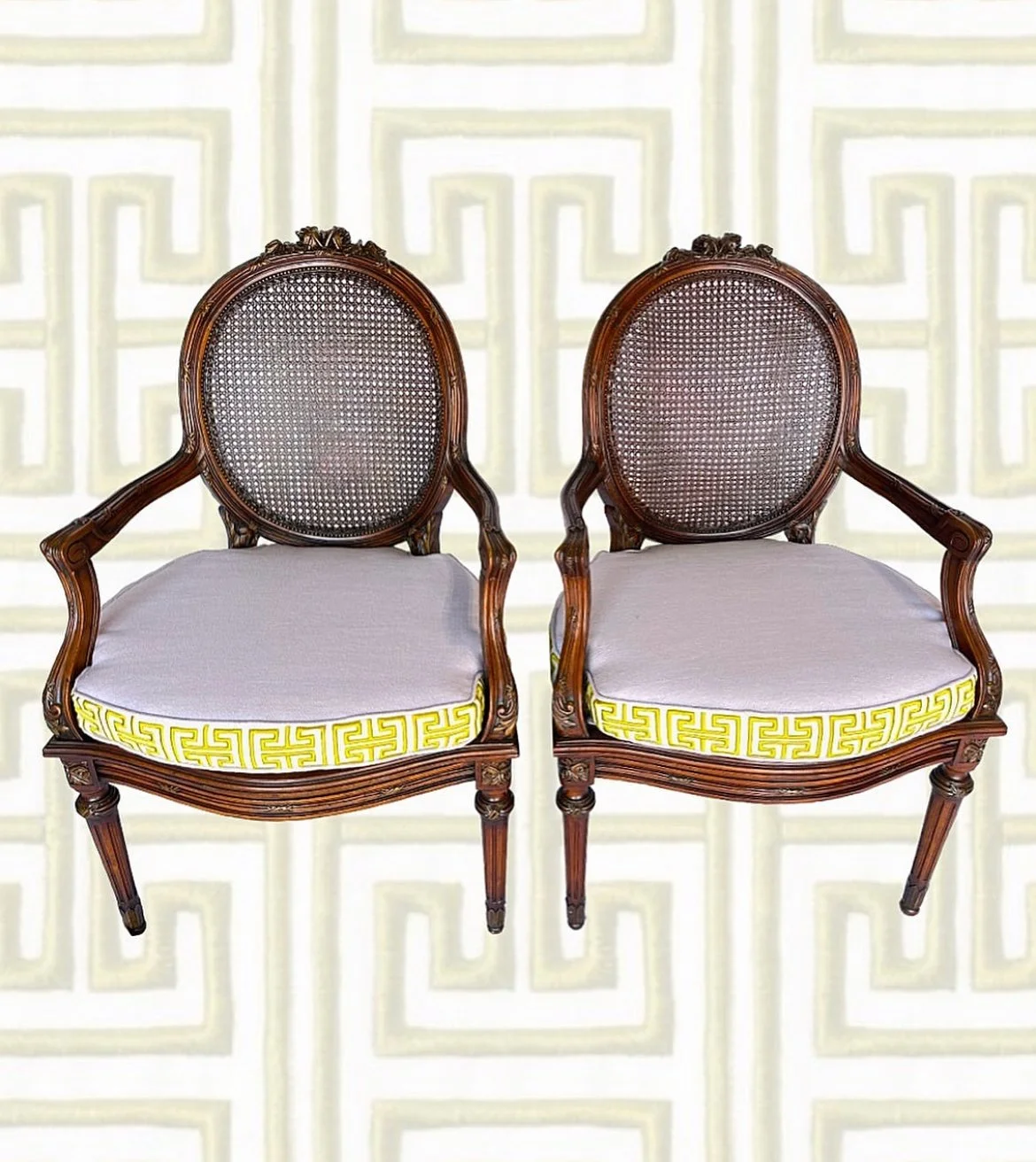 Pair of Vintage Cane Accent Chairs