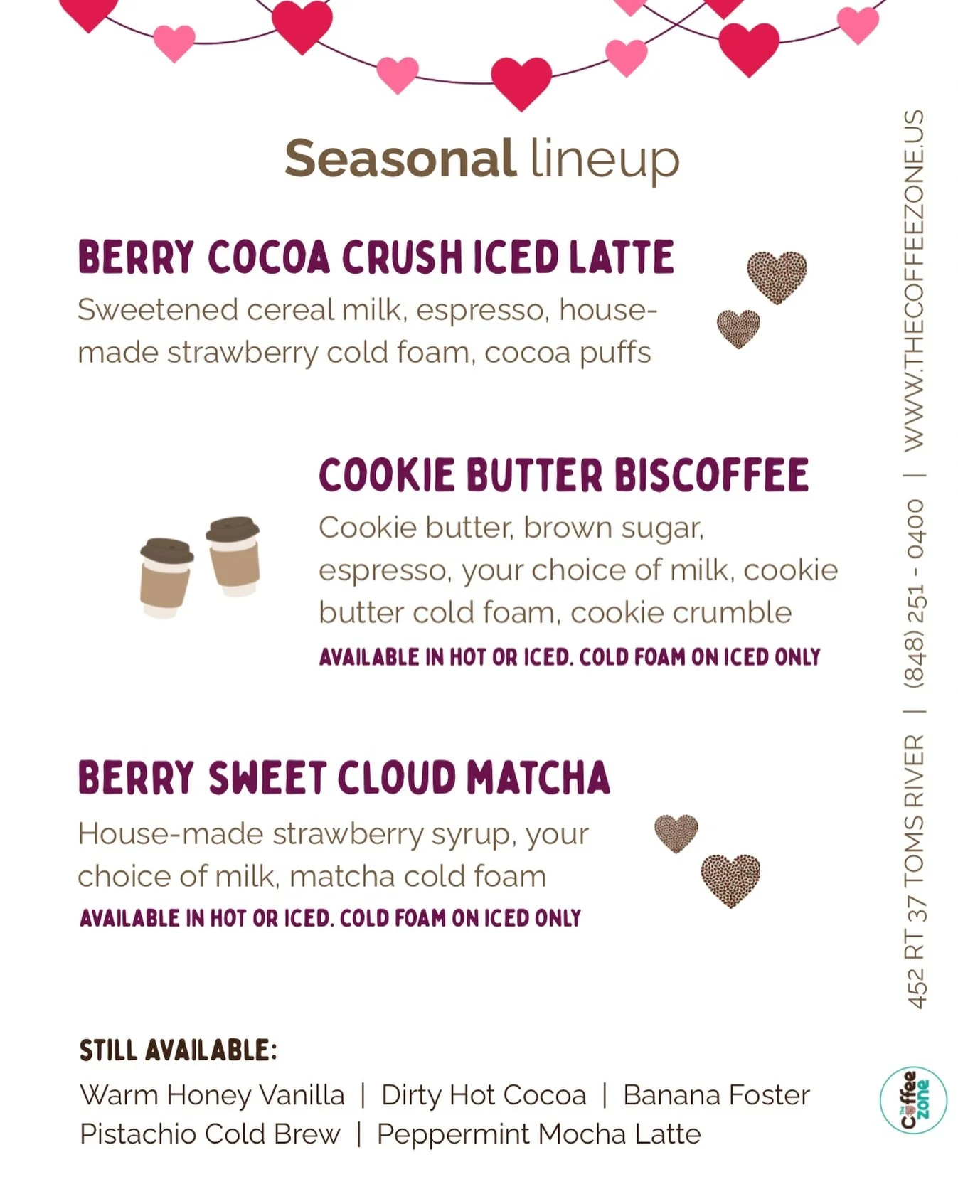 While you can still get most of our winter favorites, our February specials are now available 🩷 Made with love (and house-made strawberry syrup) Now available in store, online and through DoorDash! See you soon 🫶🏻