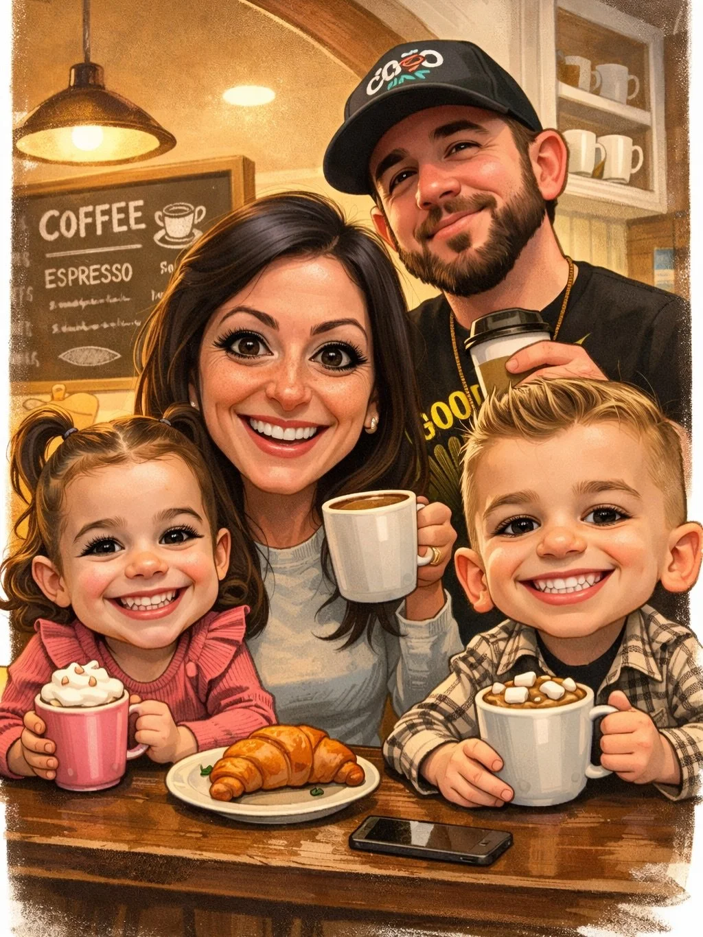 Me: &ldquo;Based on everything you know about my business and family, create a caricature using this photo&rdquo;
ChatGPT: ⬆️ ⬆️