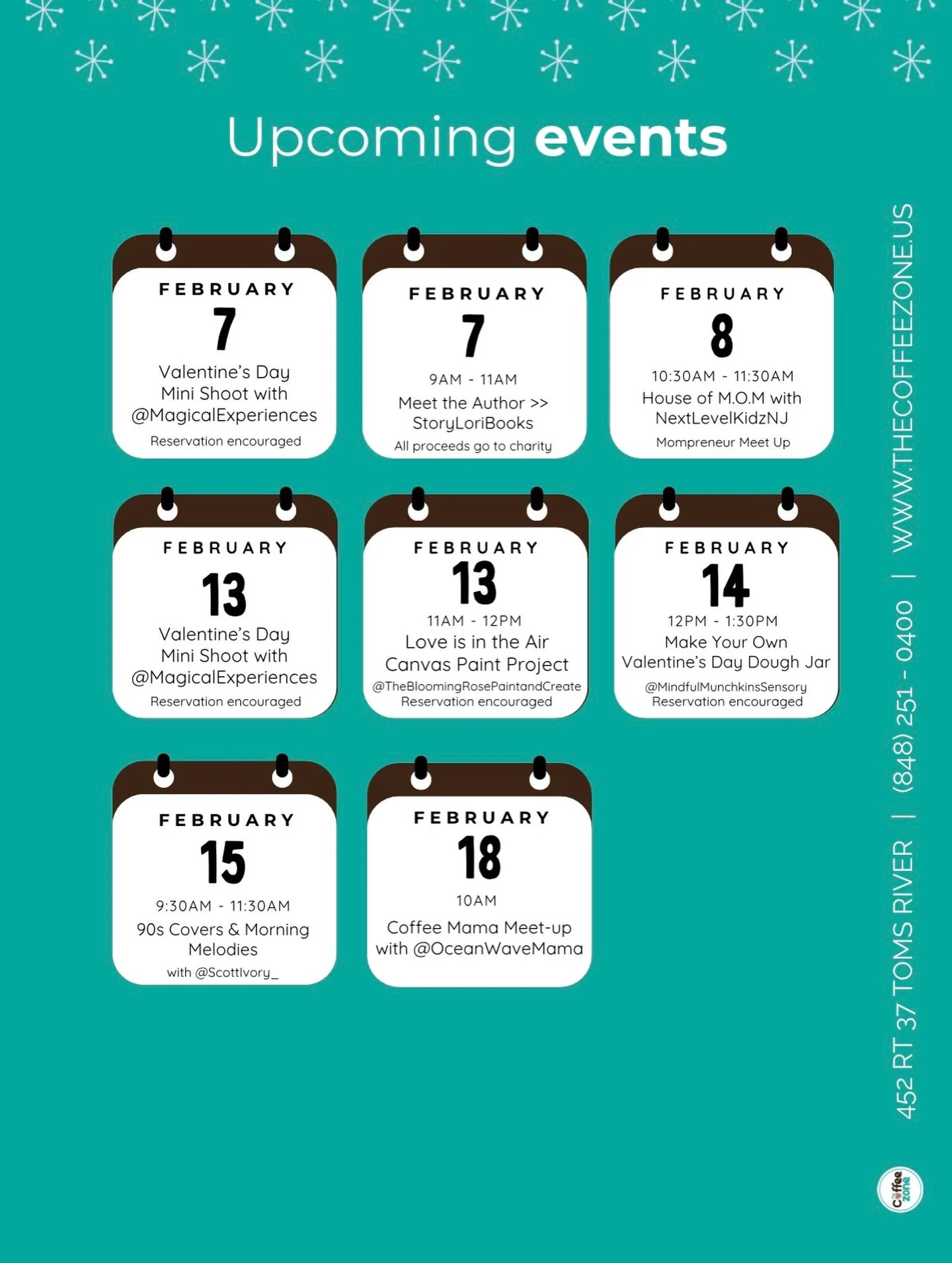 We have lots going on at The Coffee Zone this month! Check out our calendar of events 🗓️ and message us with any questions! 

#oceancountynj #coffeeshop #tomsriverlocal #tomsriverevents