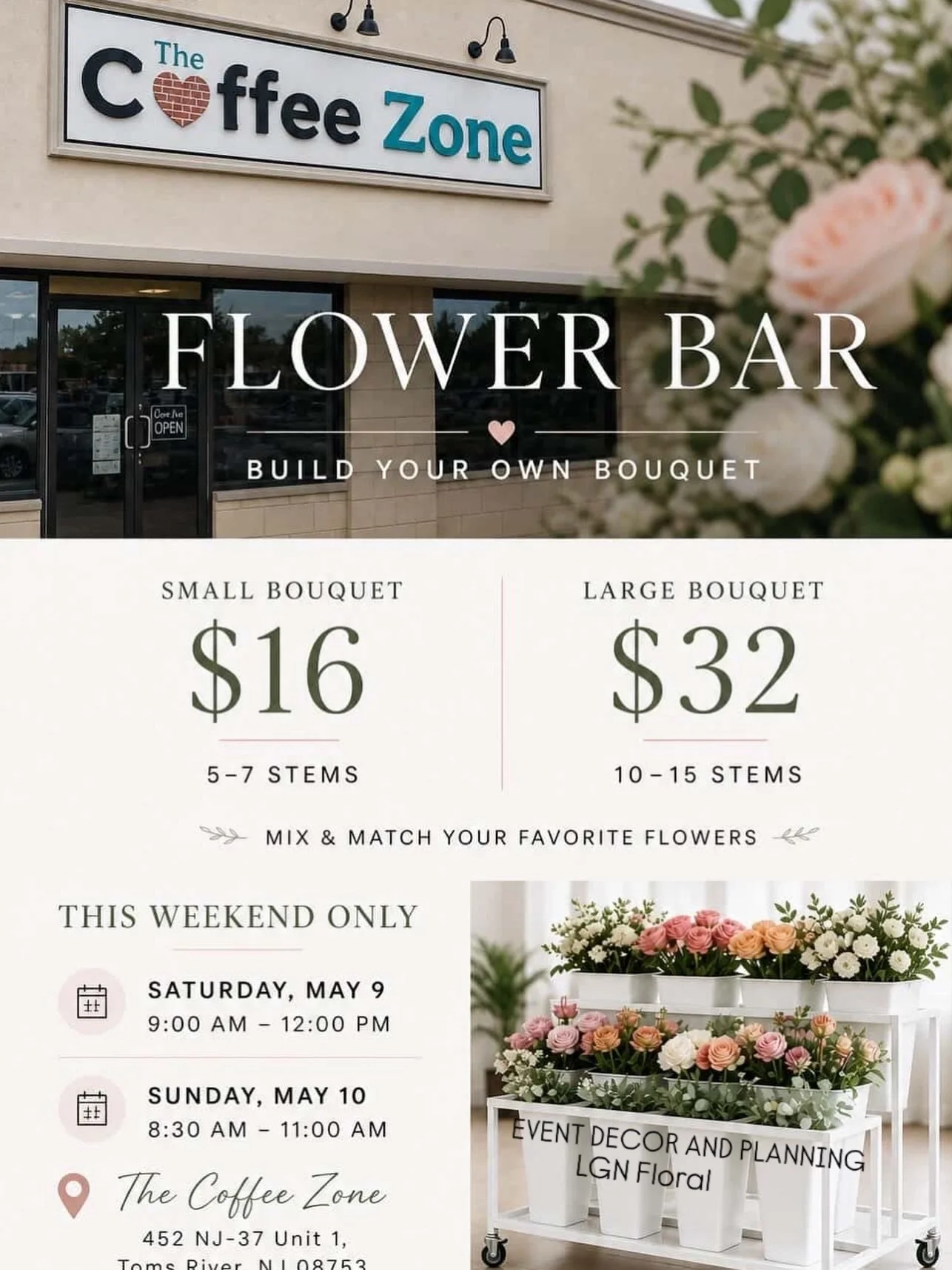 🌸 MOTHER&rsquo;S DAY WEEKEND 🌸

Build-A-Bouquet is back 💐
Saturday, May 9th 9AM - 12PM &amp;
Sunday, May 10th 8:30AM - 11AM

Send them in&hellip; or bring them with you 😉

We&rsquo;ll help them create the perfect bouquet while you sip your coffee