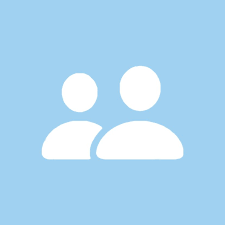 Icon of two people silhouettes on a light blue background.