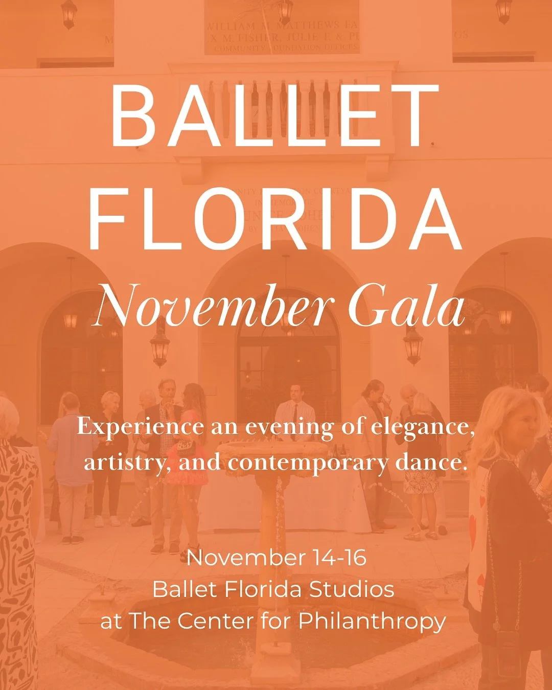 Experience an evening of elegance and vibrancy as Ballet Florida presents its November Gala. An intimate performance showcasing the fresh, contemporary spirit of our talented dancers. Enjoy a captivating mix of new and returning works from our repert