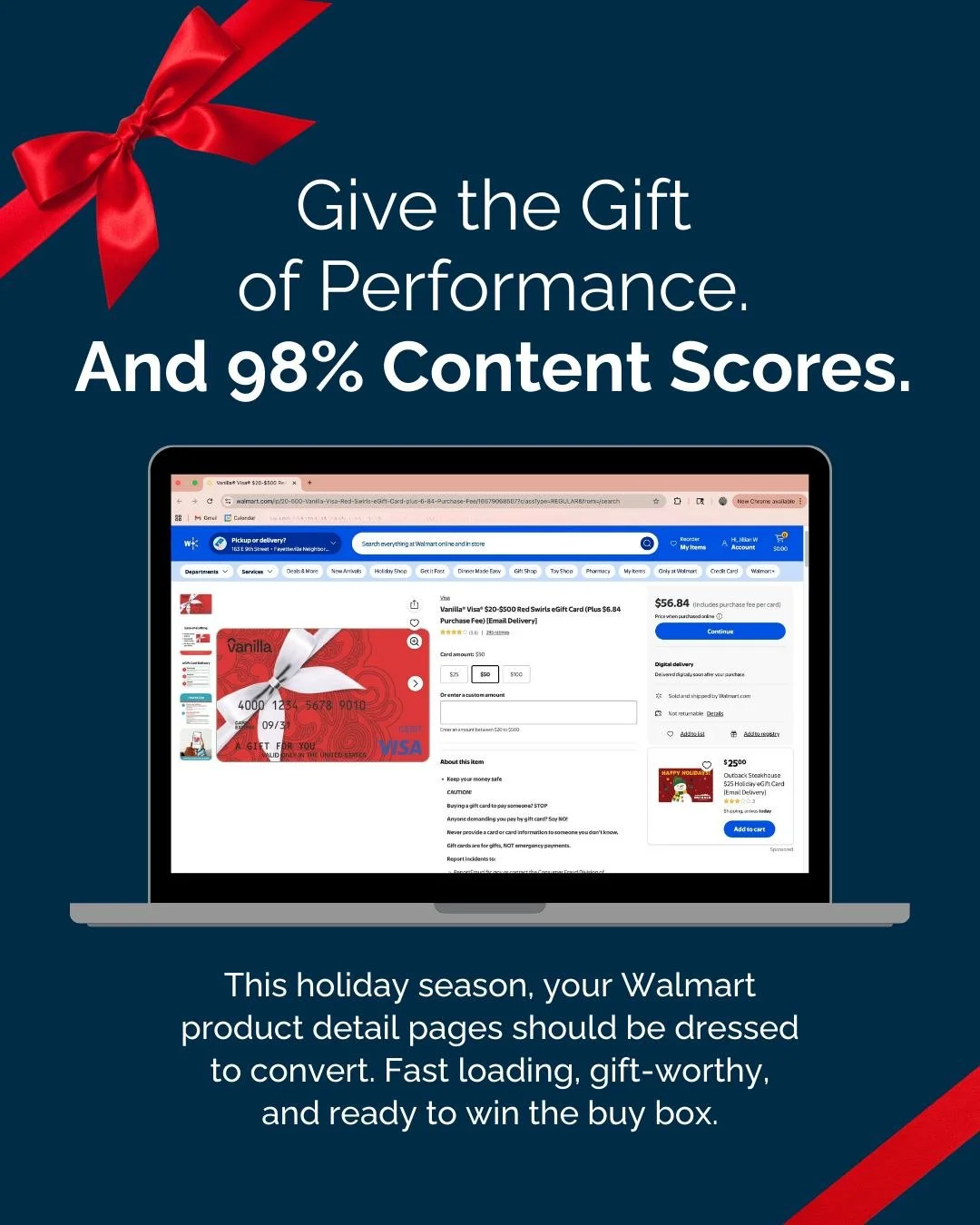 Give your Product Detail Pages the gift of performance this season. 🎁

From gift cards to gaming, Soapbox Retail has helped @InCommPayments product detail pages stay holiday-ready for @Walmart. We've produced 95% average content quality score across