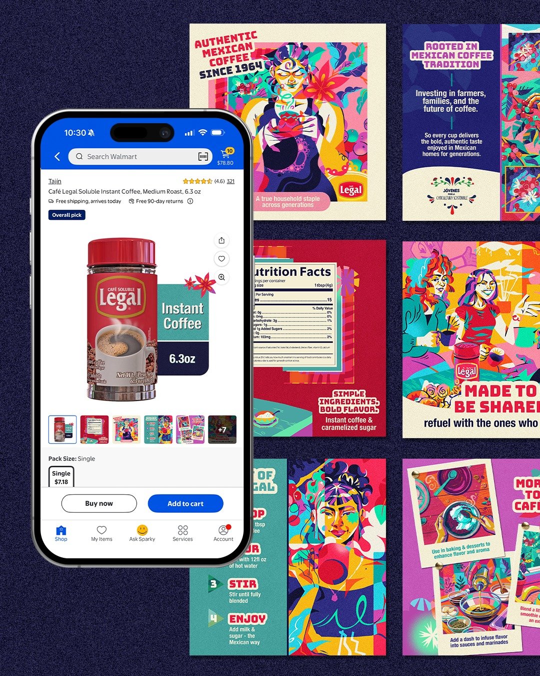 Colorful creative for every coffee break ☕✨

We redesigned the PDP graphics for Caf&eacute; Legal Soluble Instant Coffee, partnering with Caf&eacute; Legal&rsquo;s updated brand artwork to create a bold, colorful, and eye-catching digital experience.