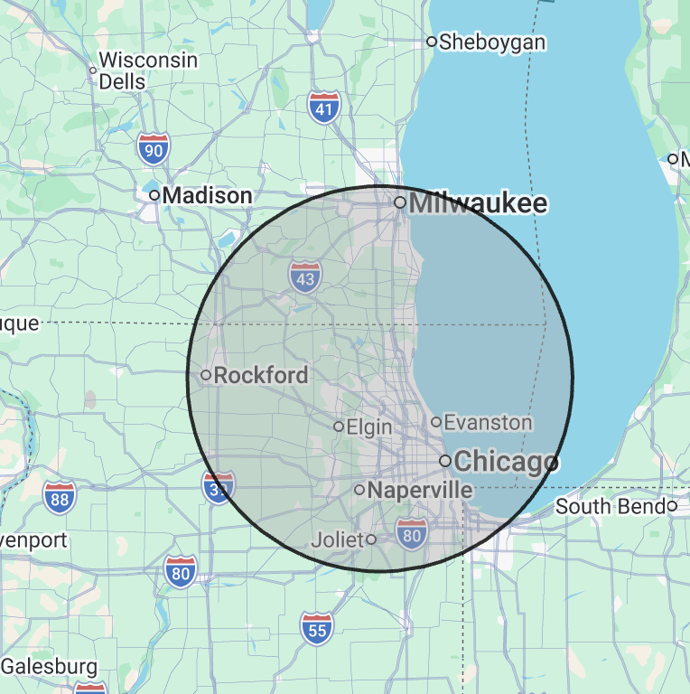 Map of 60 Mile Radius of Round Lake IL