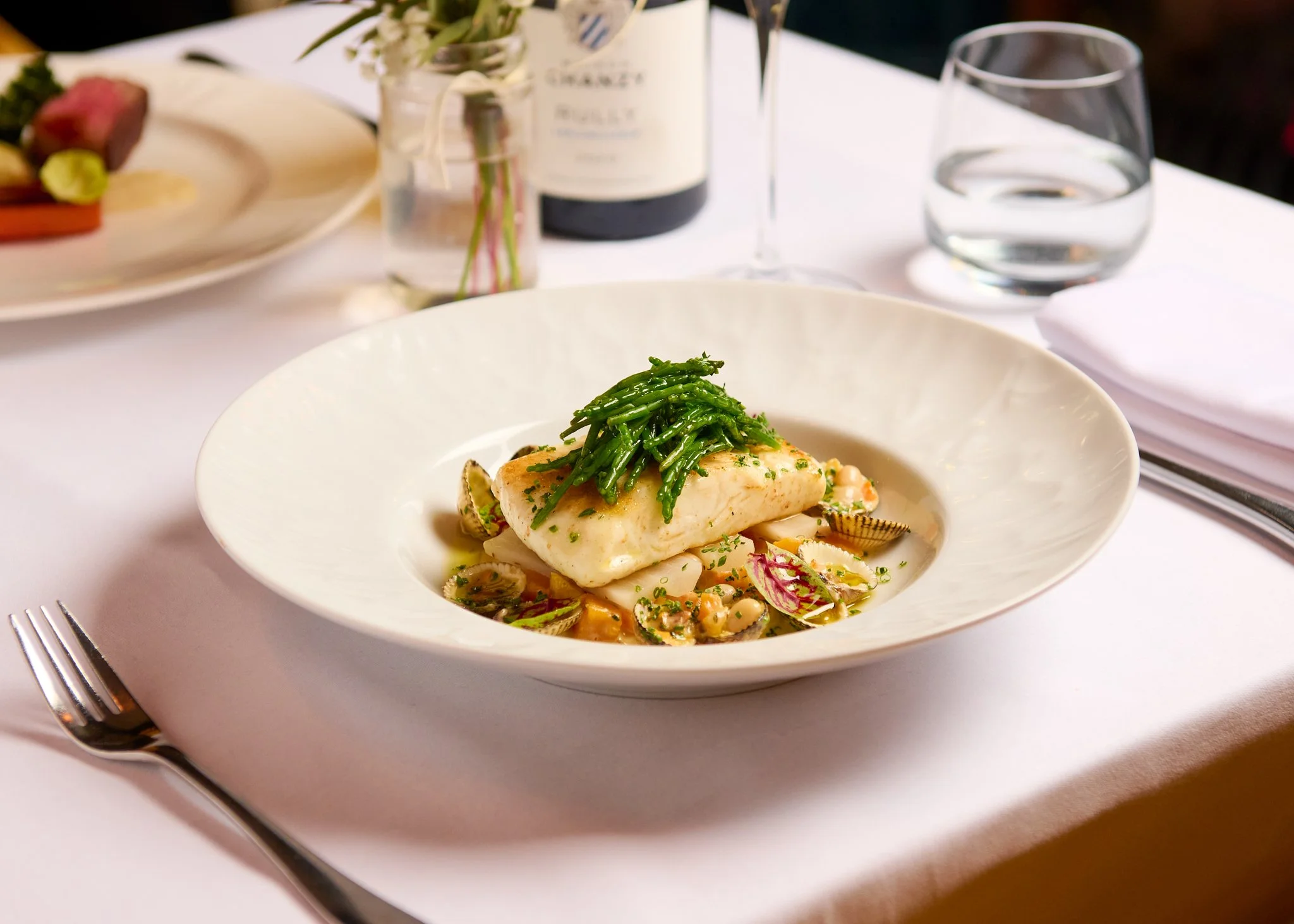 Roseate Edinburgh fish dish with risotto – boutique hotel food photography Edinburgh
