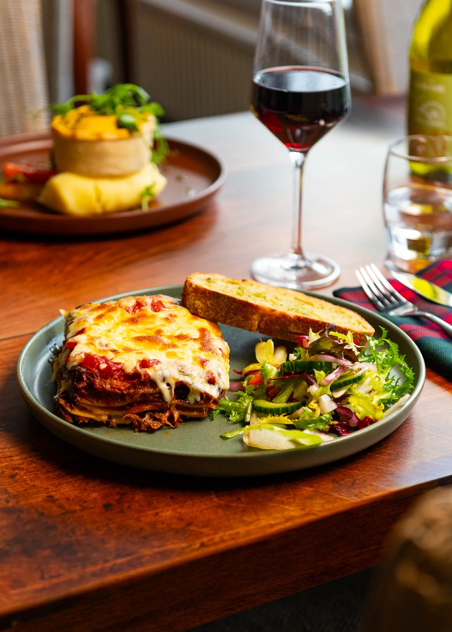 Karma Lake of Monteith lasagne with salad – hotel restaurant photography Scotland