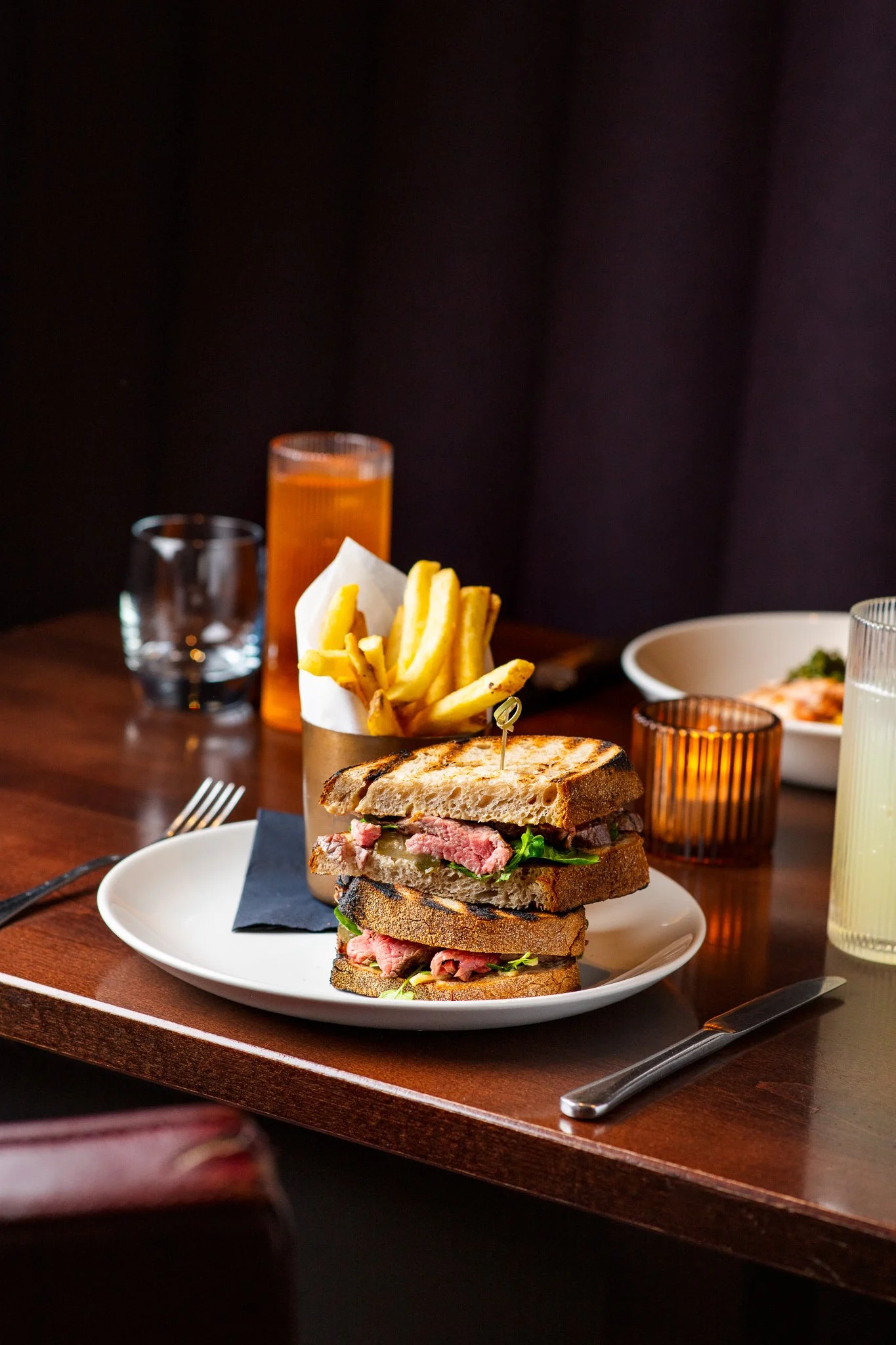 Gost Bar Restaurant Glasgow smash burger with fries – restaurant food photography Glasgow
