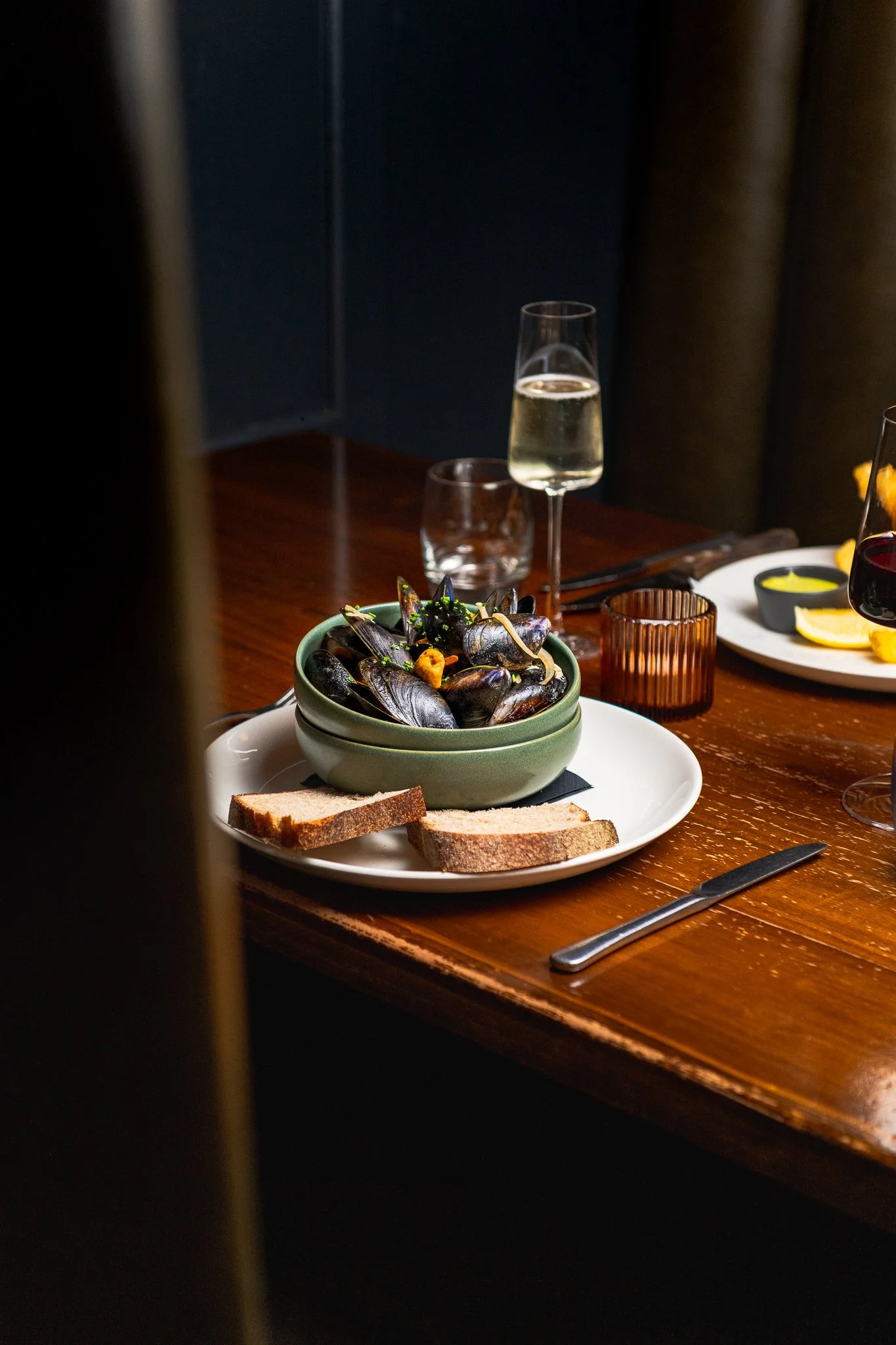 Gost Bar Restaurant Glasgow mussels and bread – fine dining photographer Glasgow Scotland