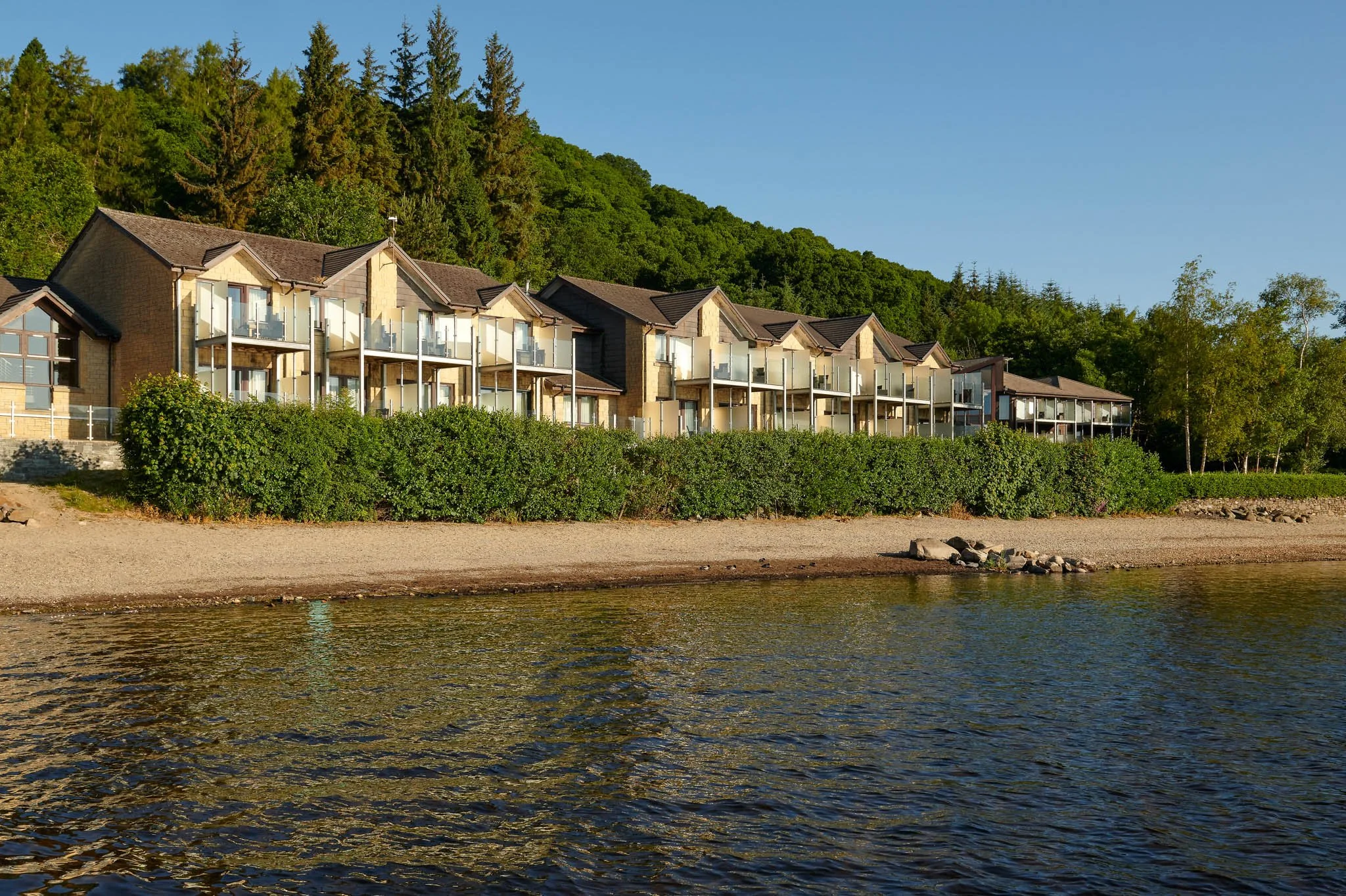 Lodge on Loch Lomond hotel exterior waterfront – boutique hotel photography Scotland