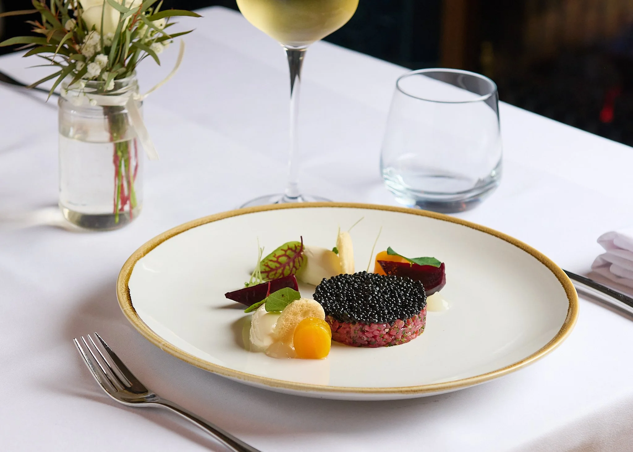 Roseate Edinburgh tasting menu dish with caviar – fine dining food photography Edinburgh