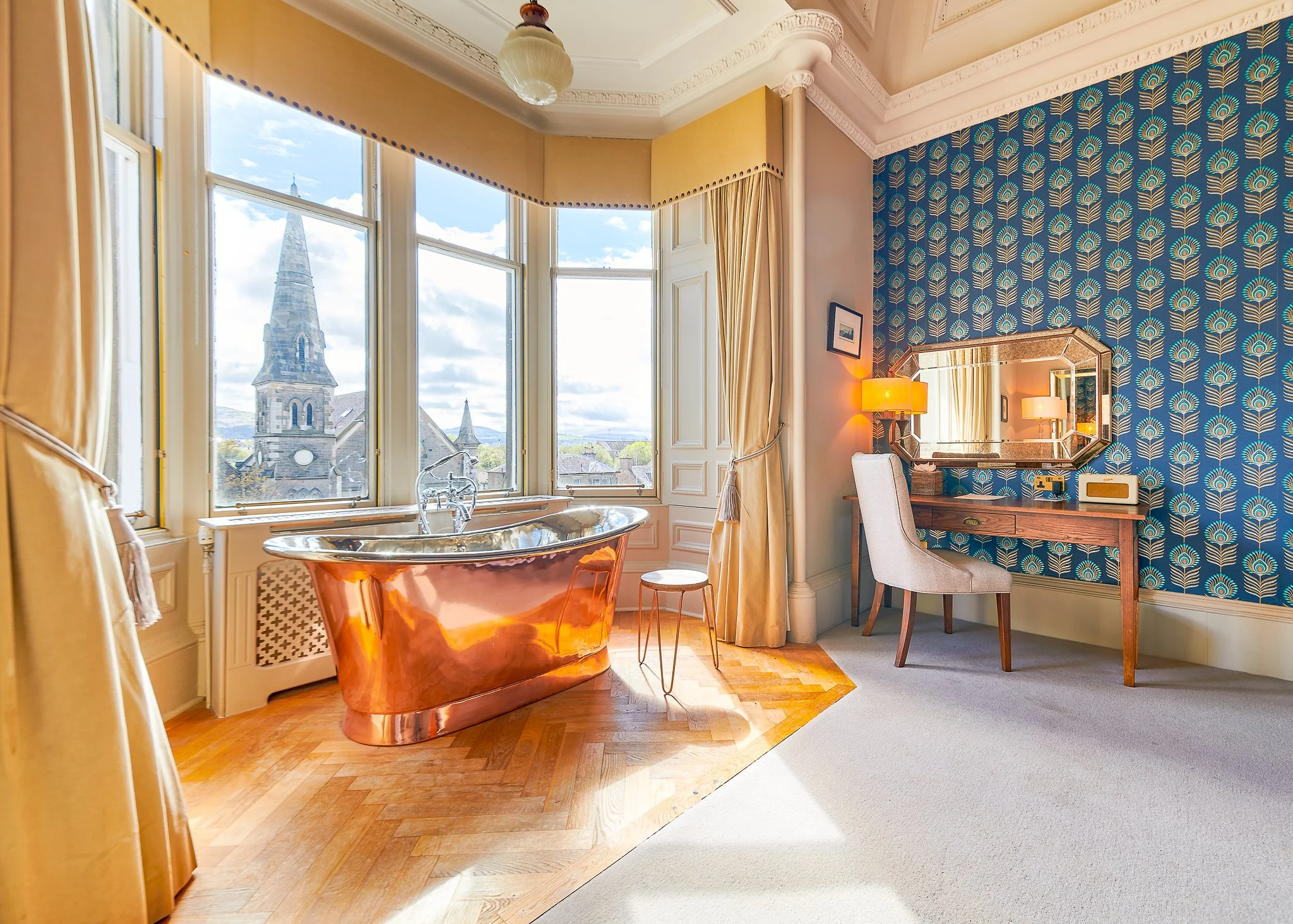 Roseate Edinburgh luxury bedroom with Edinburgh views – boutique hotel interior photography Edinburgh