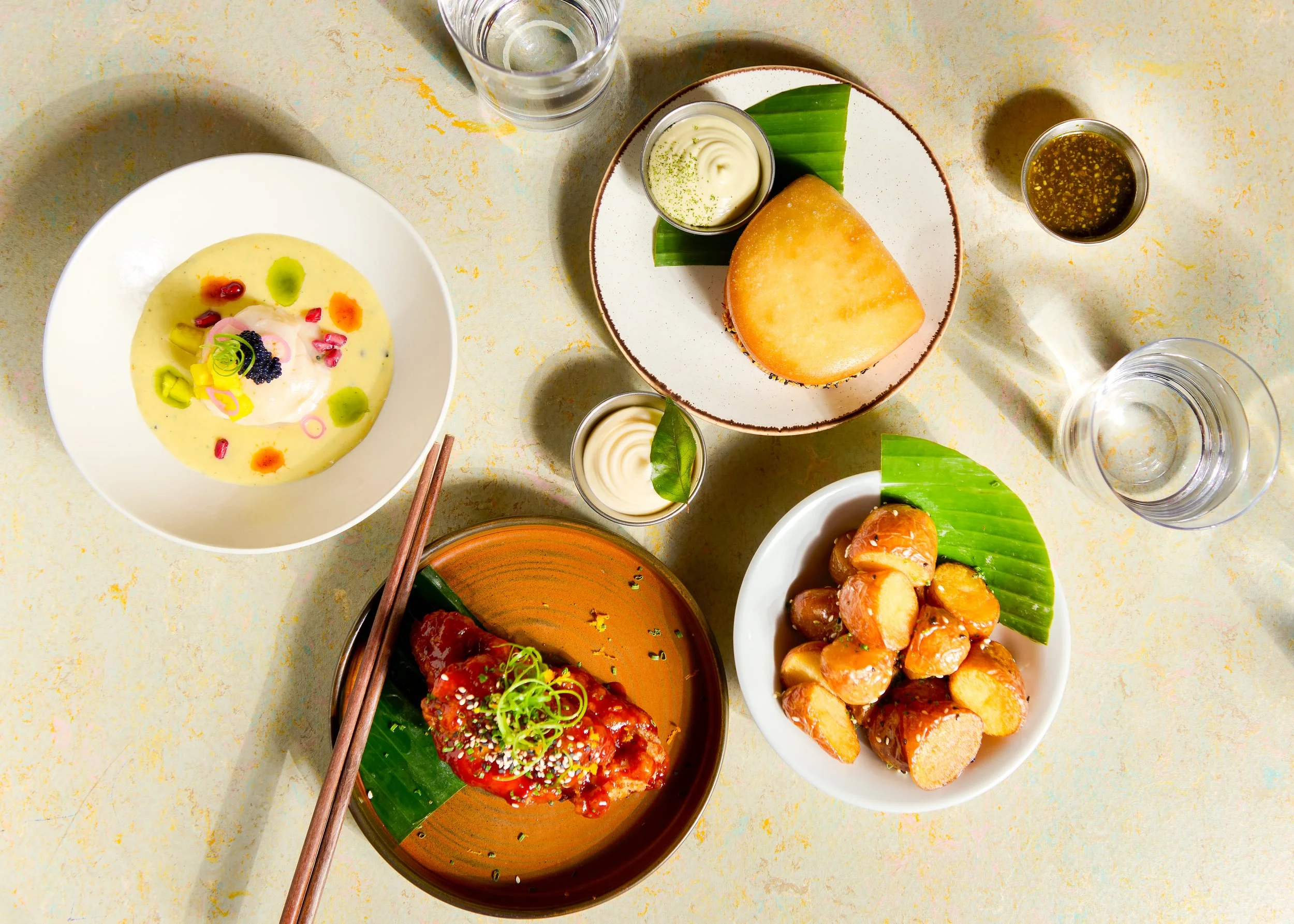 GaGa Glasgow Asian small plates flatlay – food photographer Glasgow Scotland
