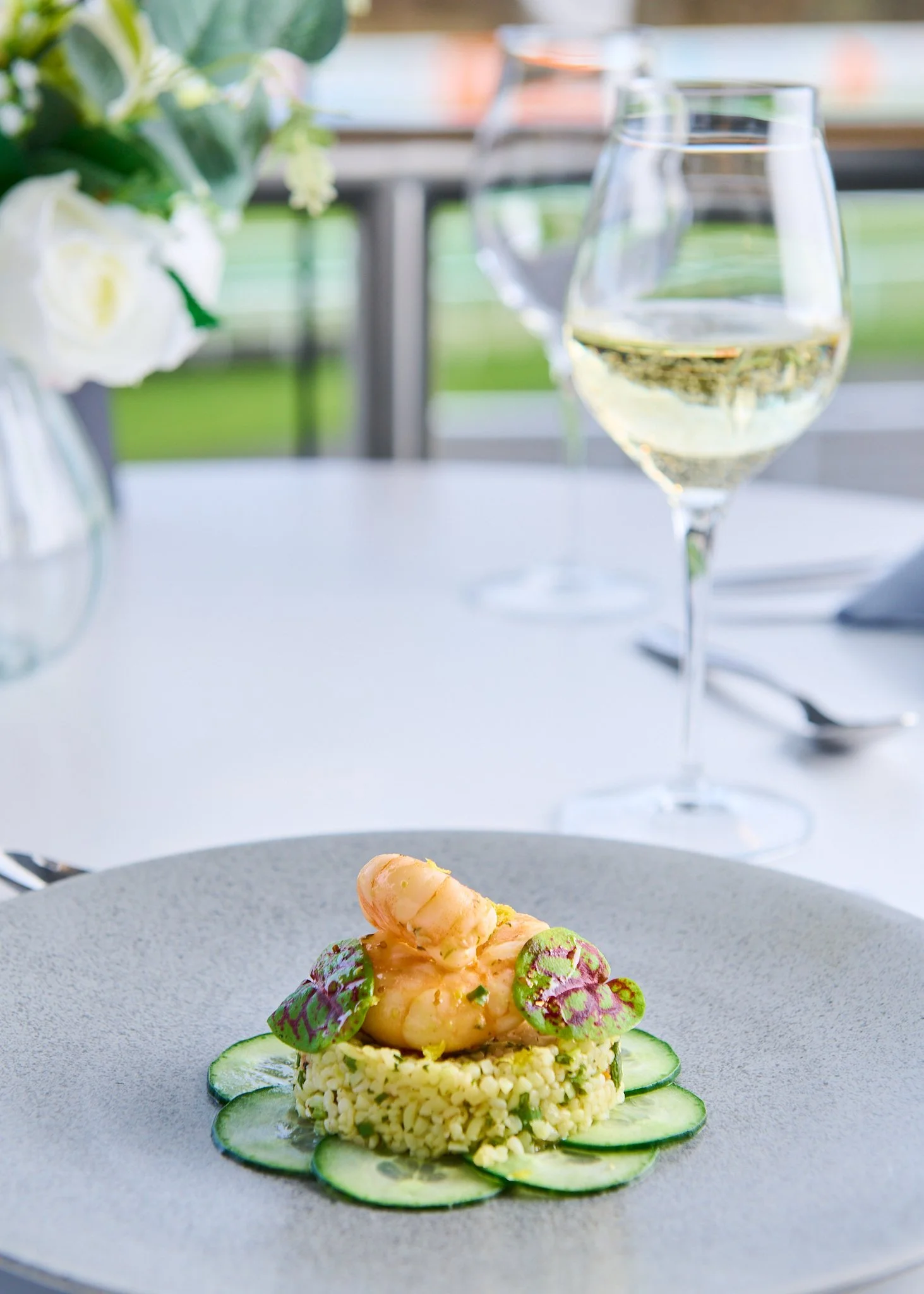Hamilton Park Racecourse fish dish with white wine – fine dining food photography Scotland
