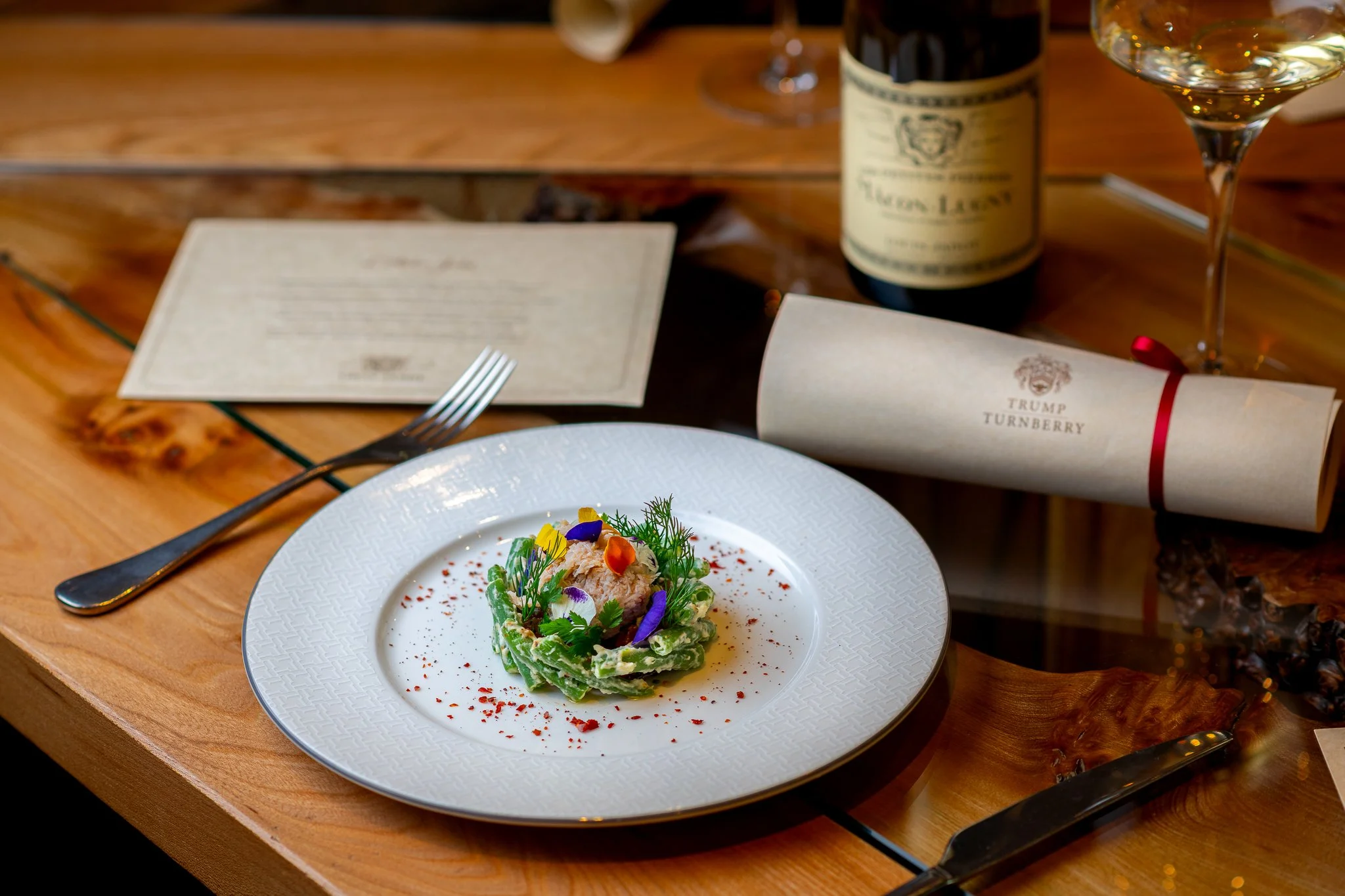 Trump Turnberry micro herb salad starter – luxury hotel food photographer Scotland