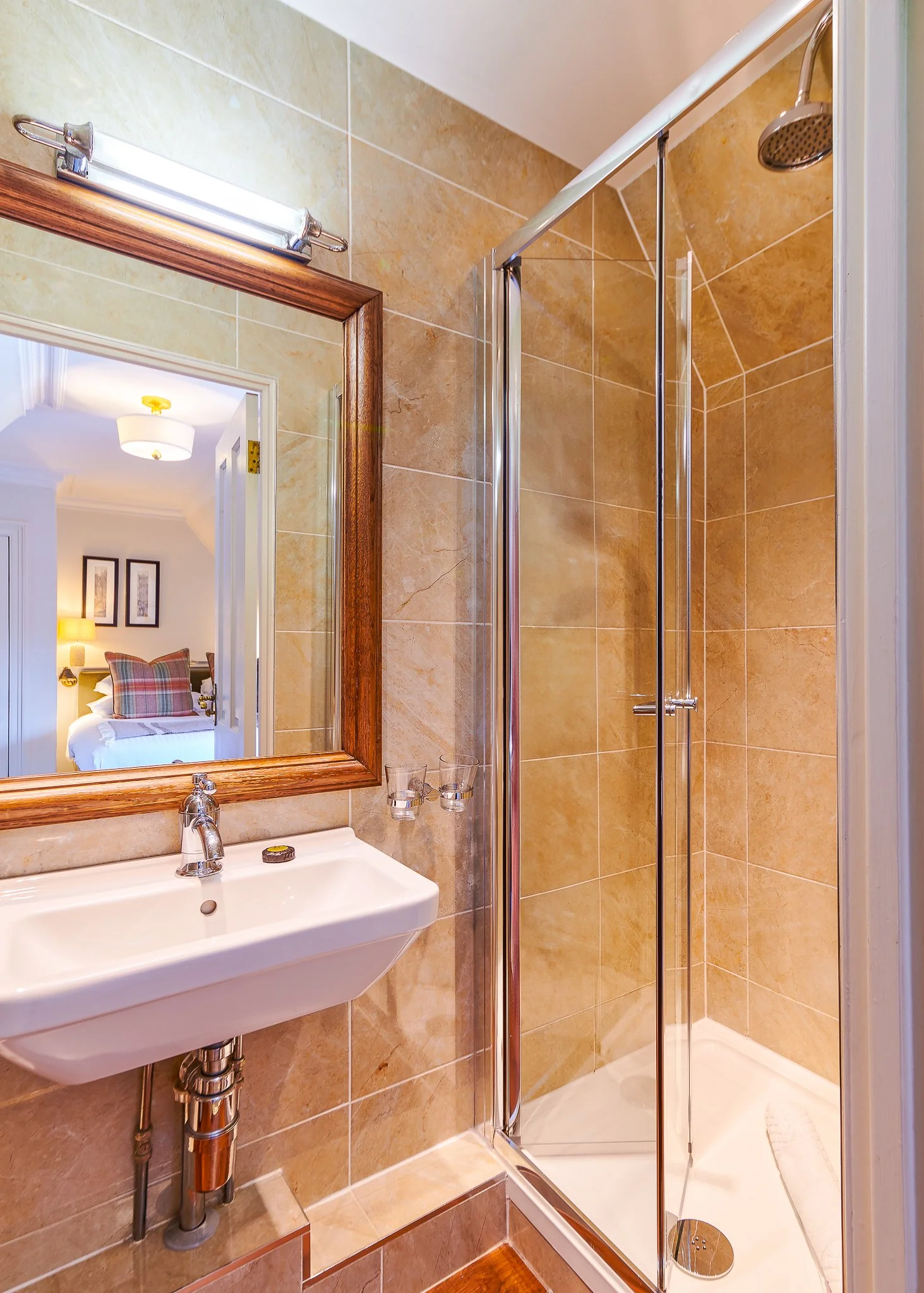 Roseate Edinburgh gold marble bathroom with shower – boutique hotel photographer Edinburgh