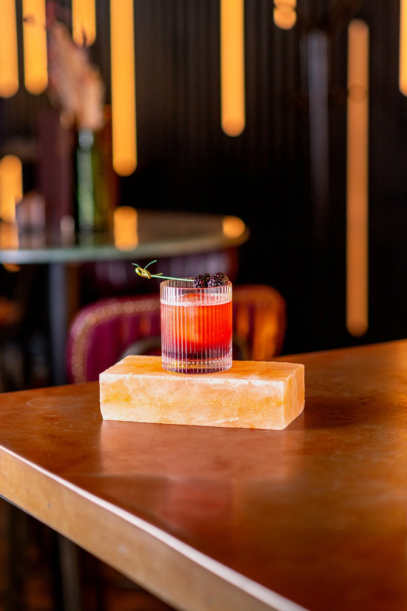 Gost Bar Restaurant Glasgow red cocktail on salt block – bar photography Glasgow Scotland