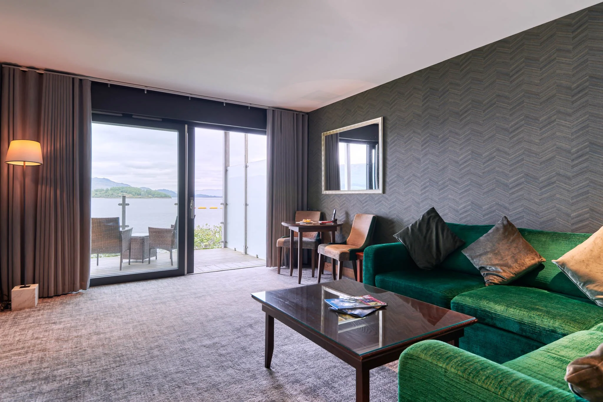 Lodge on Loch Lomond lounge with loch view – hotel interior photographer Glasgow Scotland