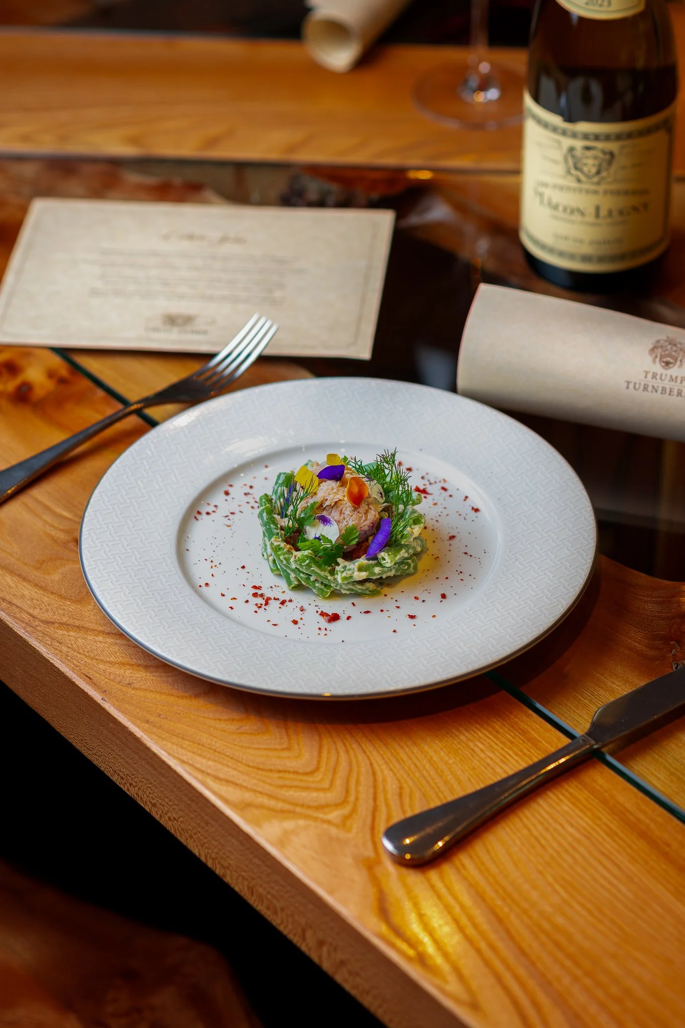 Trump Turnberry micro herb salad tasting menu – fine dining food photography Ayrshire Scotland