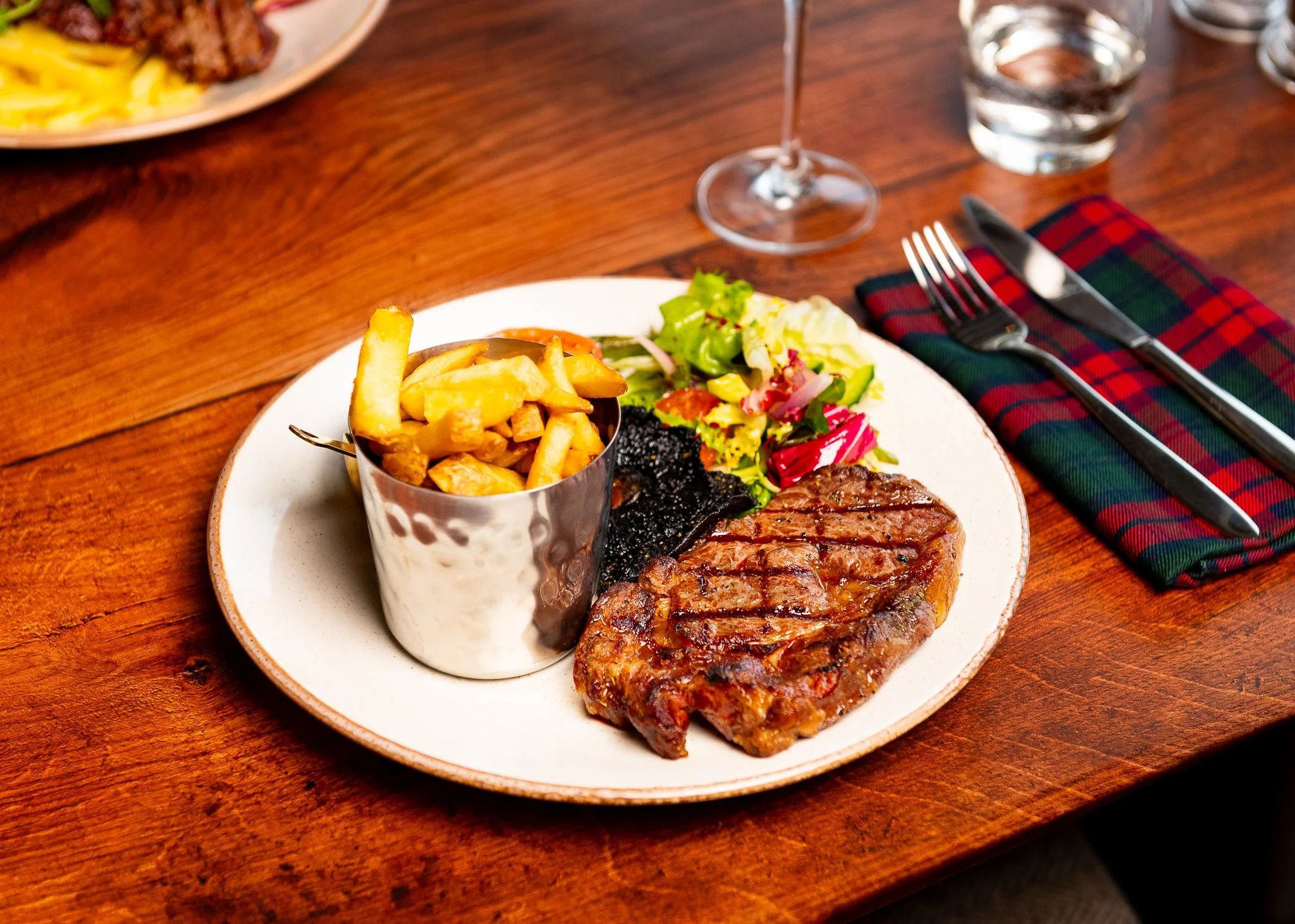 Karma Lake of Monteith ribeye steak with fries – food photographer Glasgow Scotland