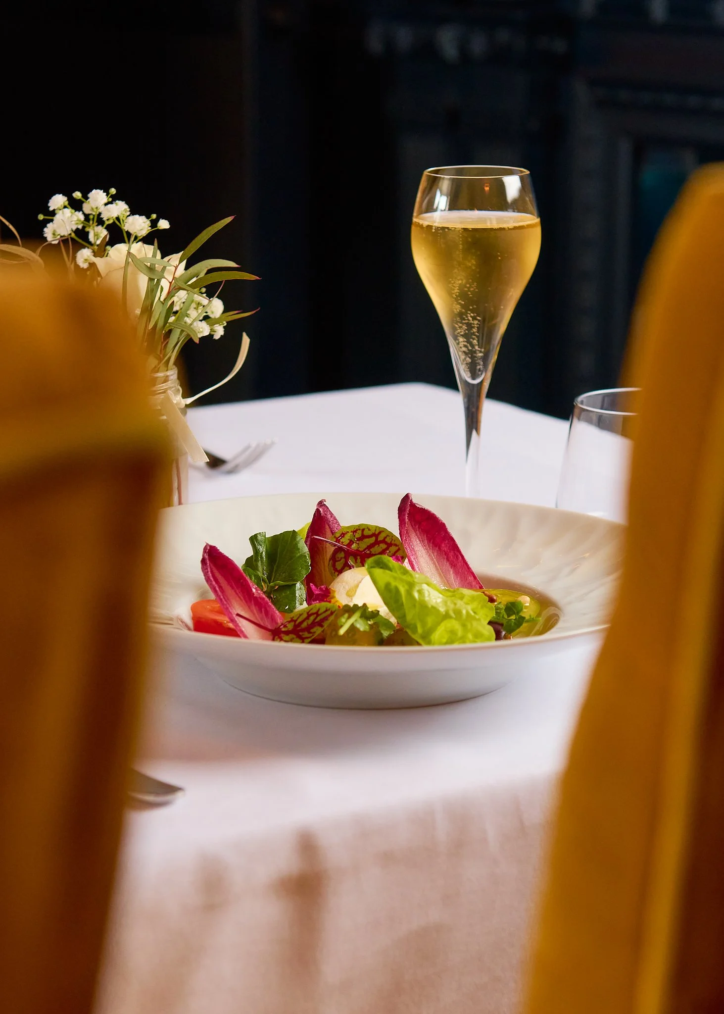 Roseate Edinburgh starter with champagne – fine dining food photography Edinburgh Scotland