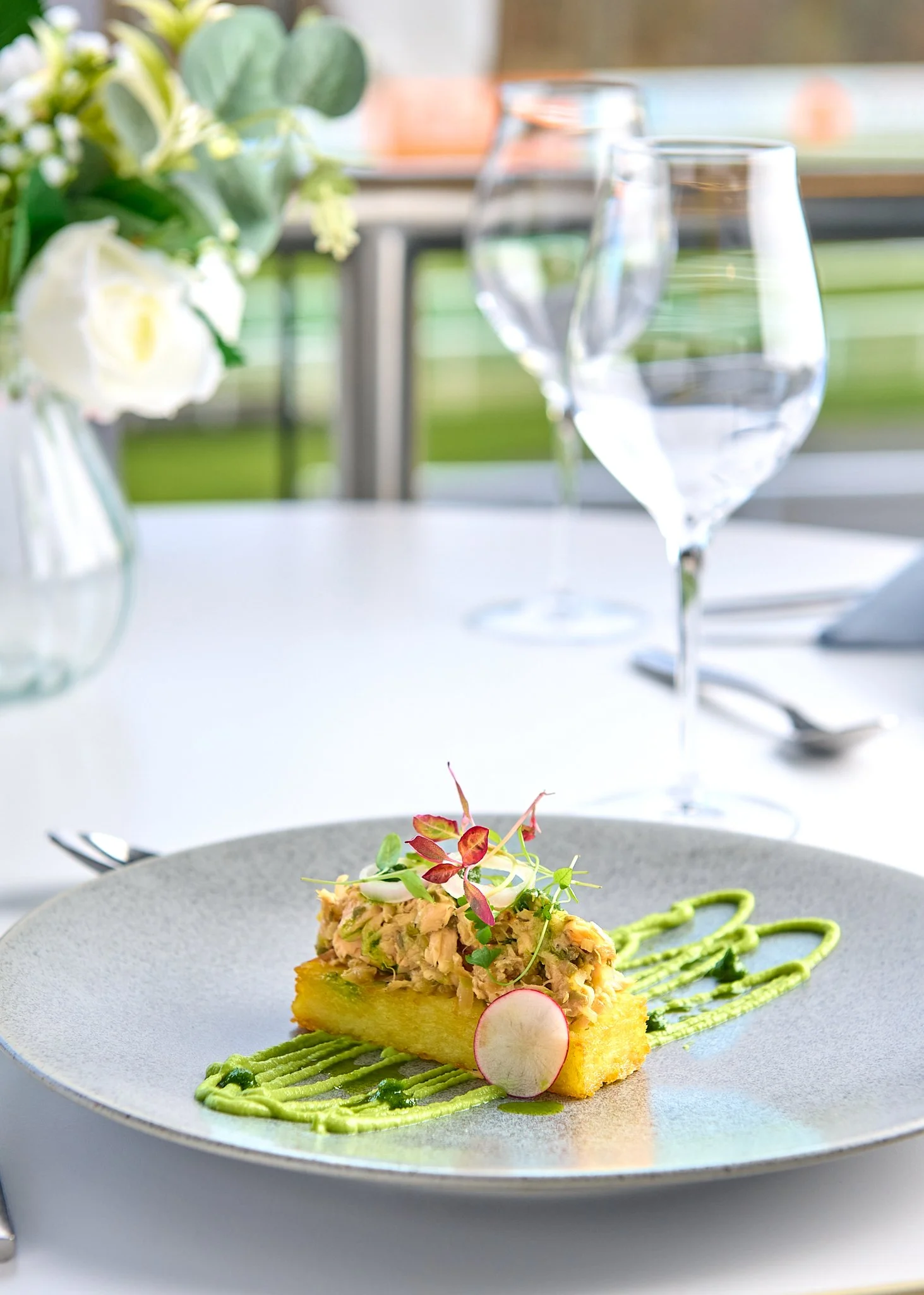 Hamilton Park Racecourse plated starter with sauce – event food photography Scotland