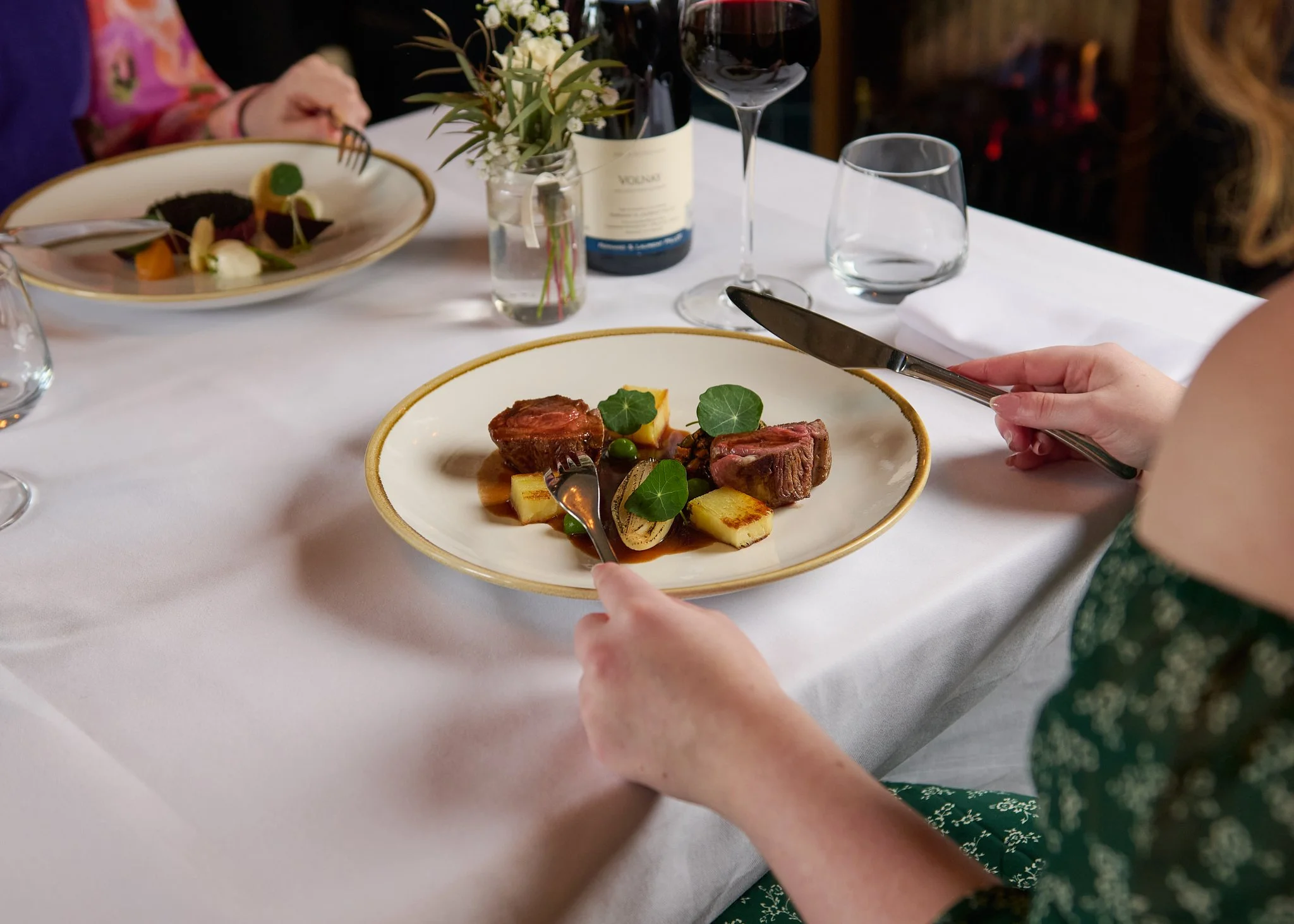 Roseate Edinburgh meat dish being served at table – hotel restaurant photographer Edinburgh