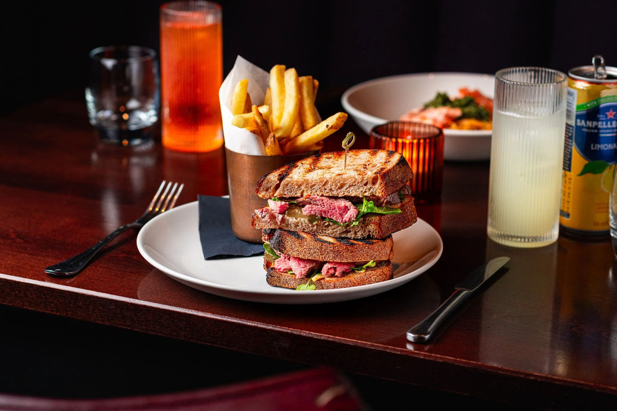 Gost Bar Restaurant Glasgow steak and chips with cocktail – restaurant photographer Glasgow