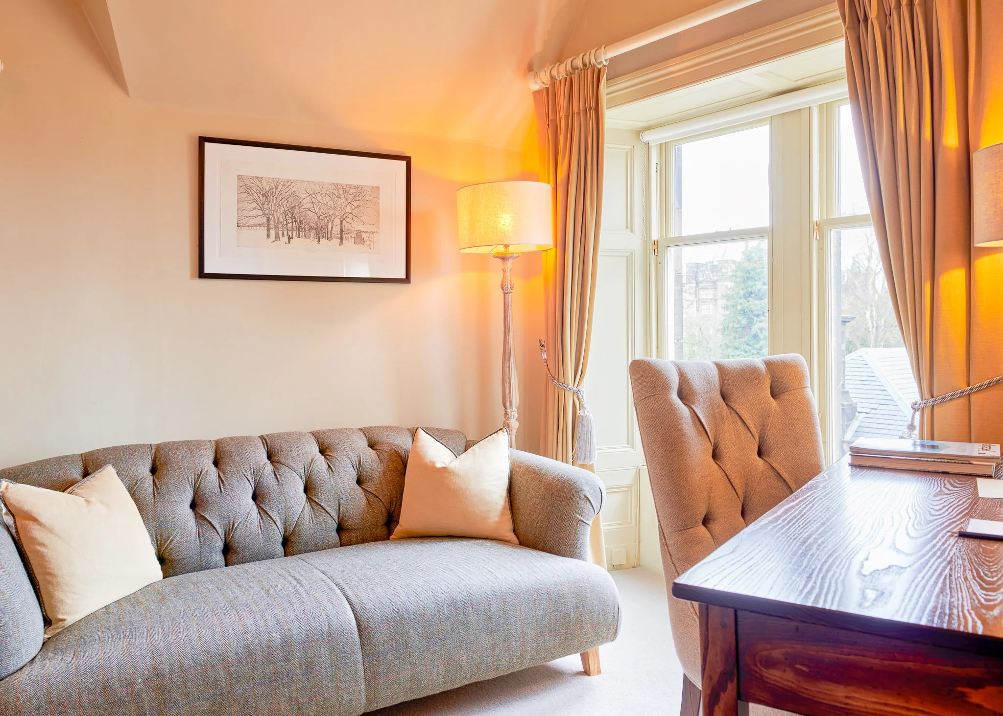 Roseate Edinburgh sitting room with antique furniture – hotel interior photographer Edinburgh Scotland