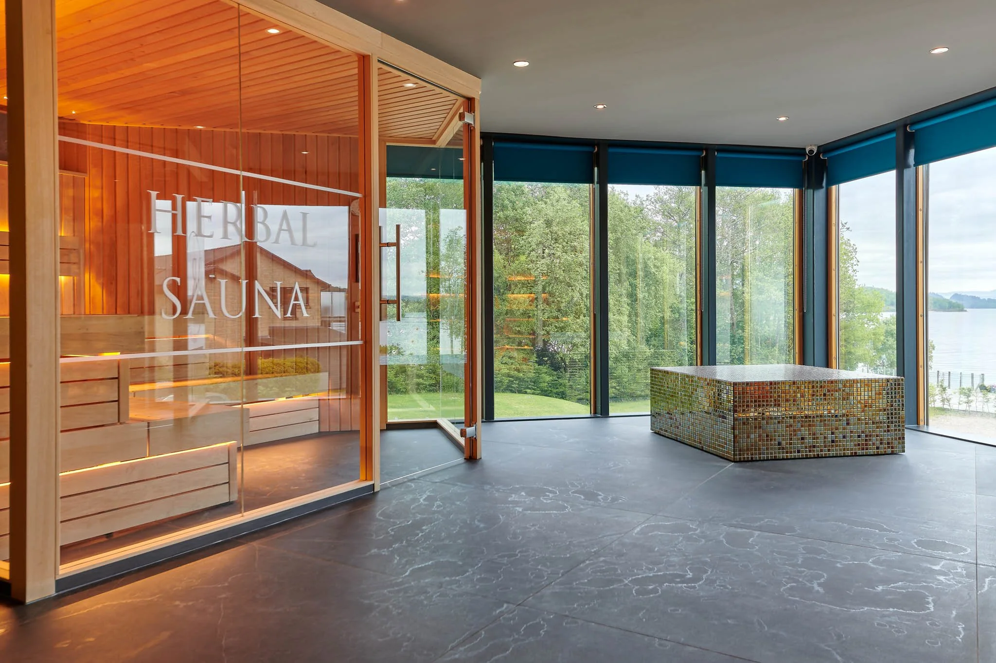 Lodge on Loch Lomond sauna and wellness area – boutique hotel interior photographer Scotland