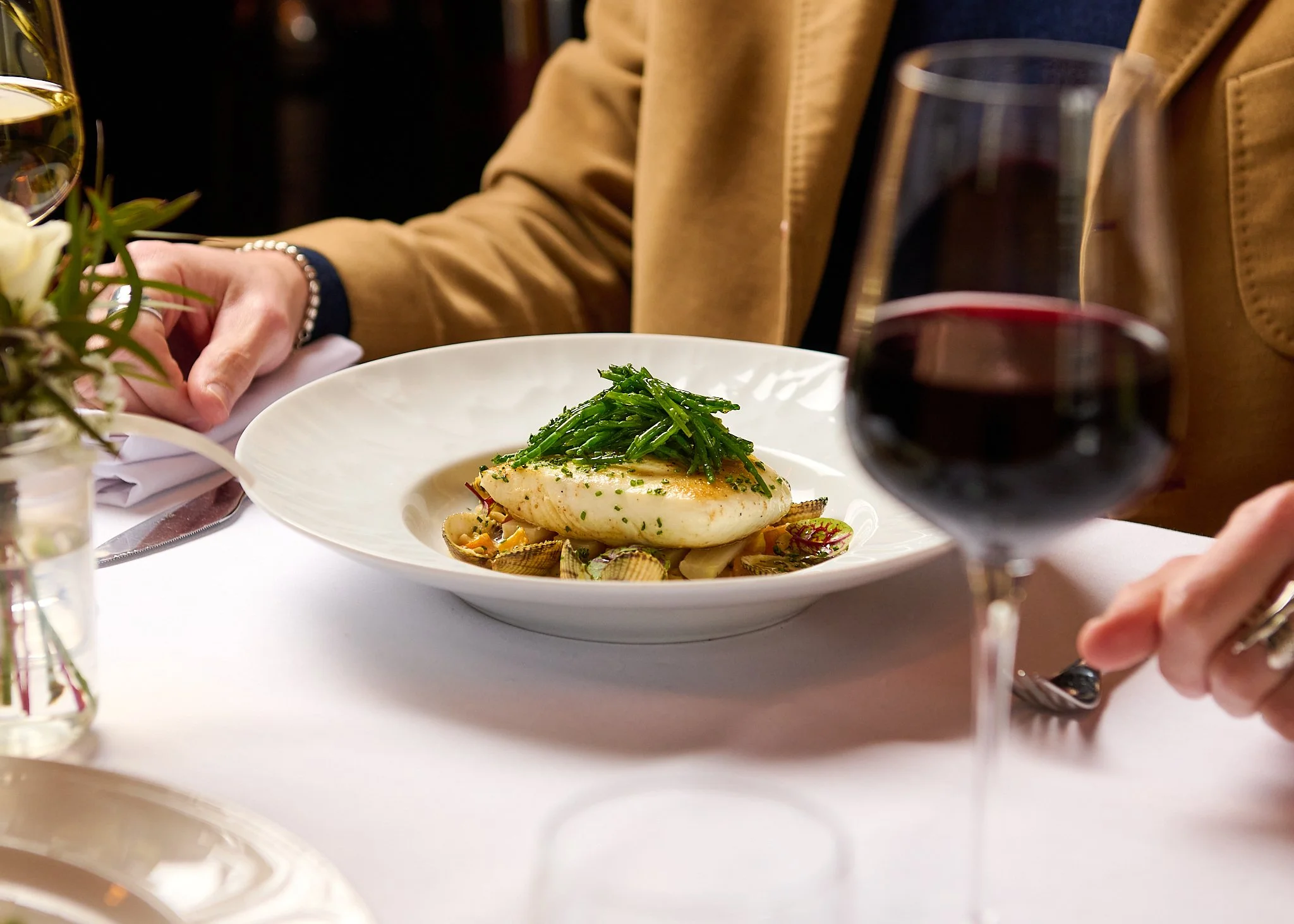 Roseate Edinburgh fish fillet with red wine – fine dining restaurant photography Edinburgh
