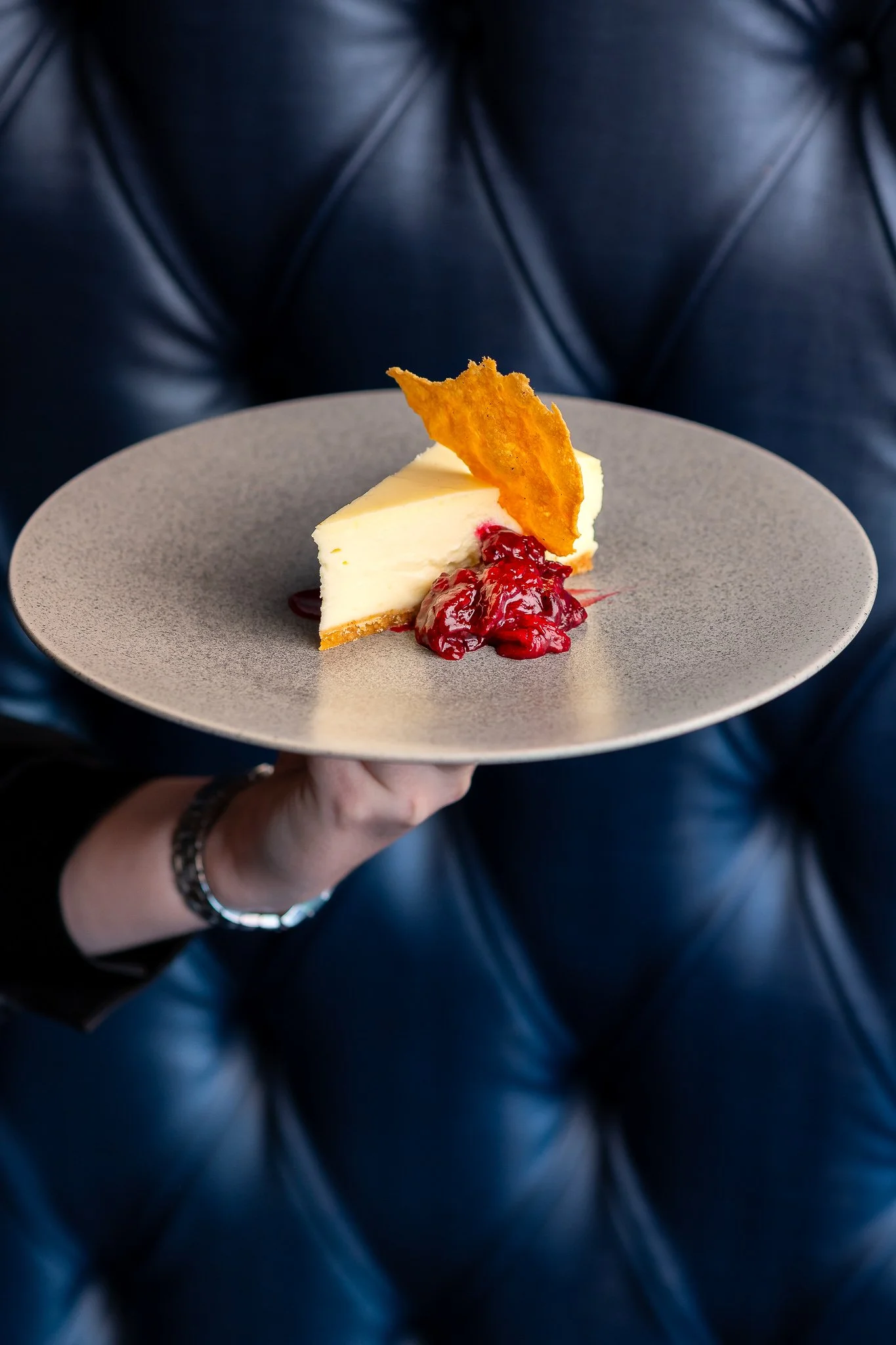 Hamilton Park Racecourse cheesecake dessert served – hospitality food photography Scotland

