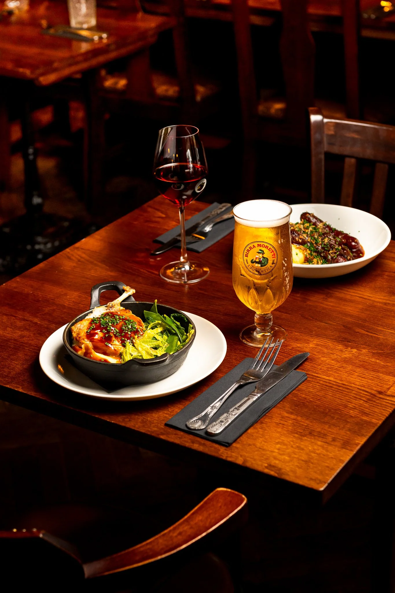 Duke's Umbrella Glasgow table setting with beer and tacos – restaurant food photography Glasgow
