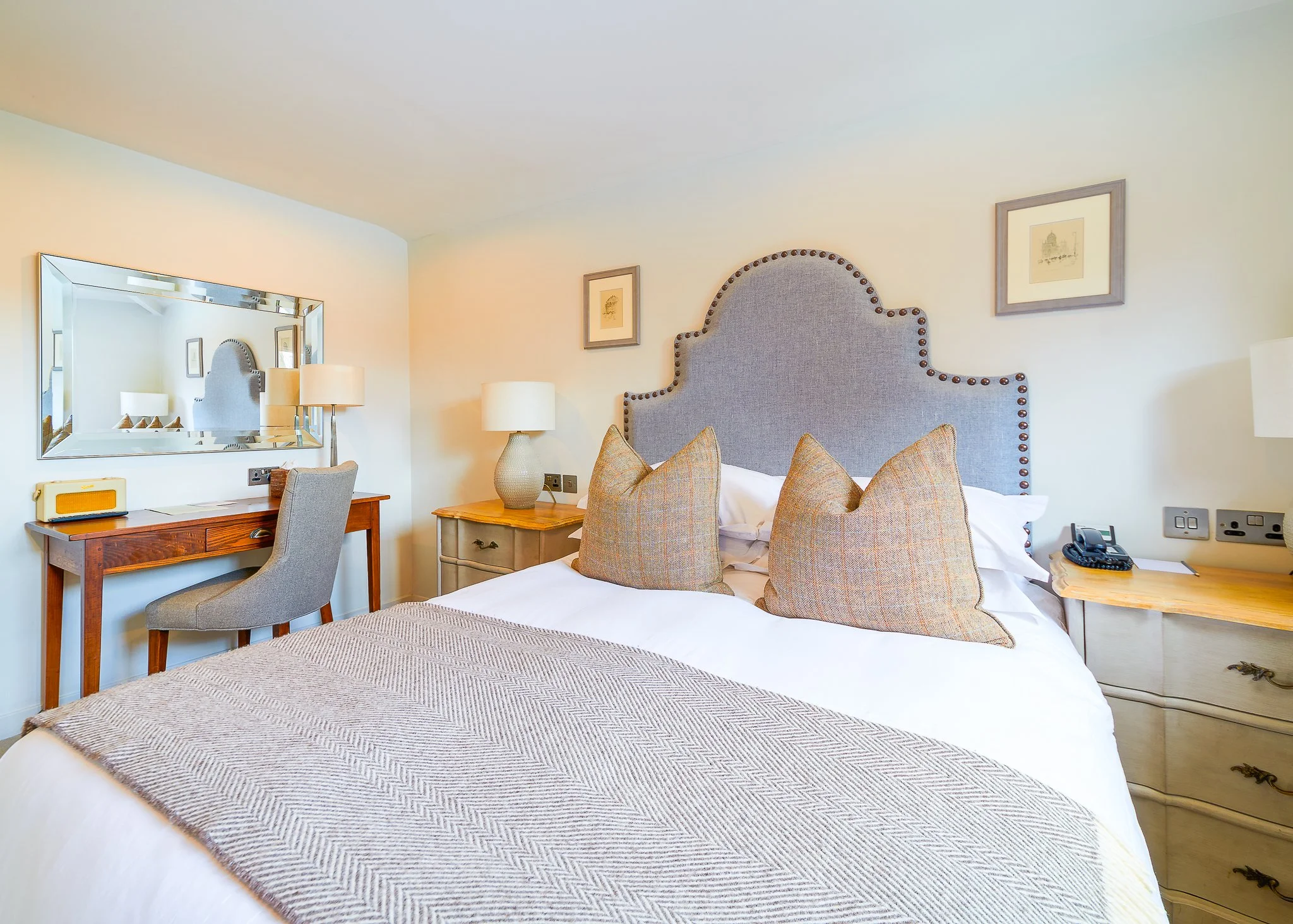Roseate Edinburgh bedroom with ornate headboard – boutique hotel photography Edinburgh Scotland