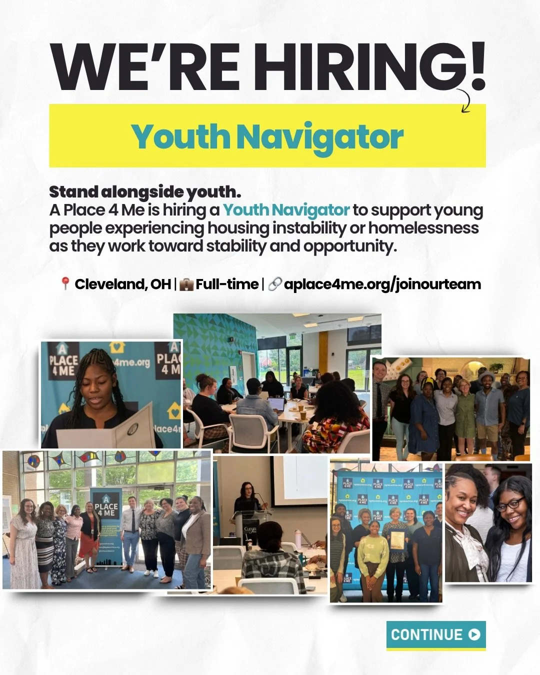We&rsquo;re a growing team! Join us in our mission to prevent and end youth homelessness. 

Learn more, view the job descriptions, and apply at aplace4me.org/joinourteam. ❤️🏠