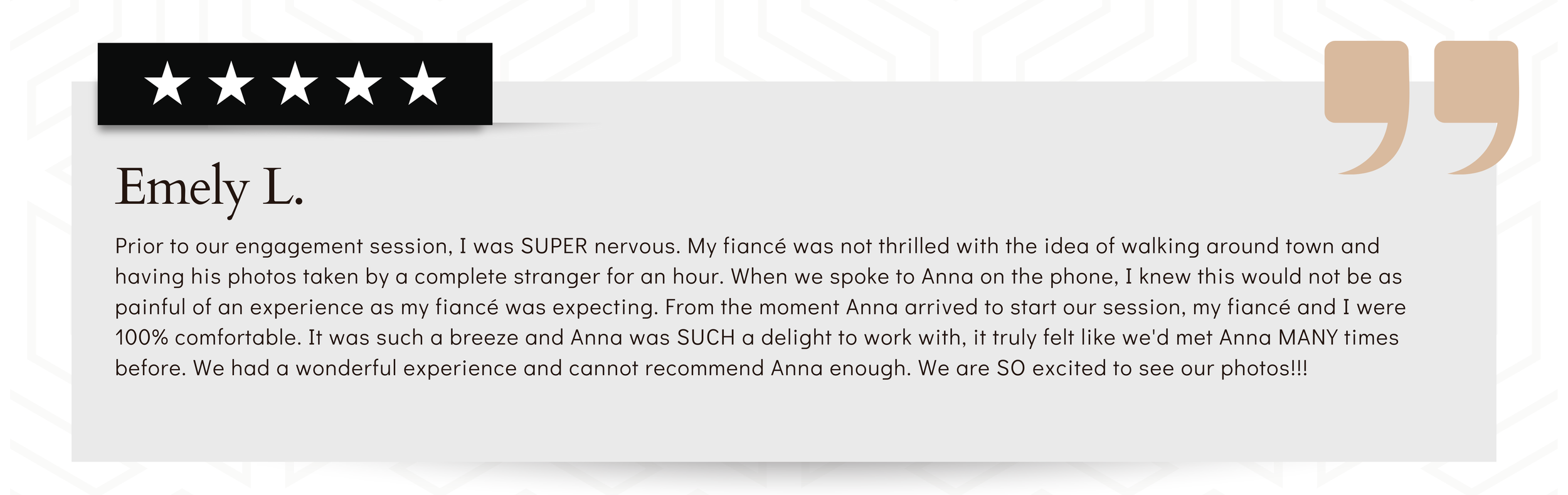 Yelp customer review for Michael and Anna Costa Photography