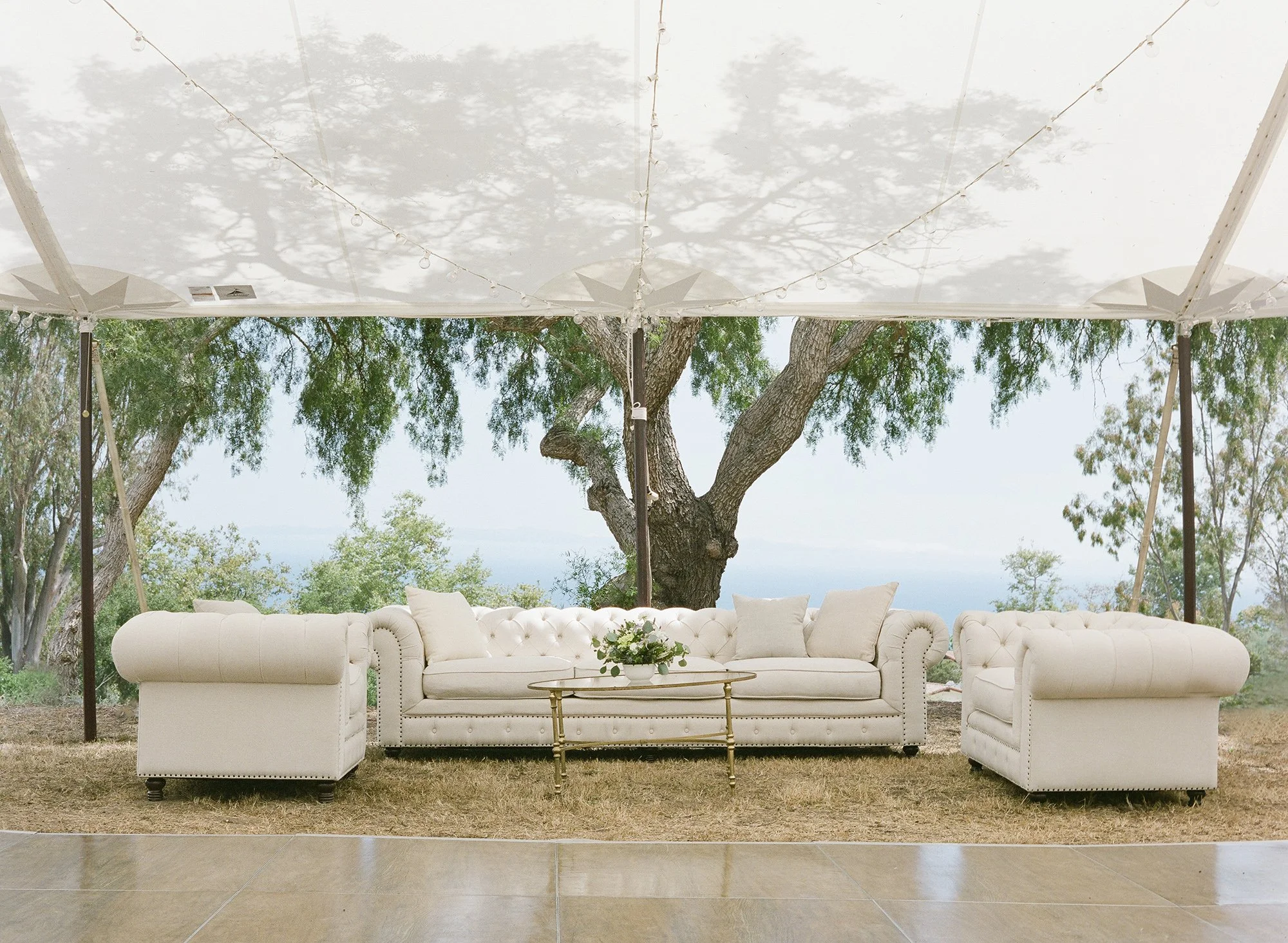 outdoor wedding lounge setup photographed by Michael and Anna Costa