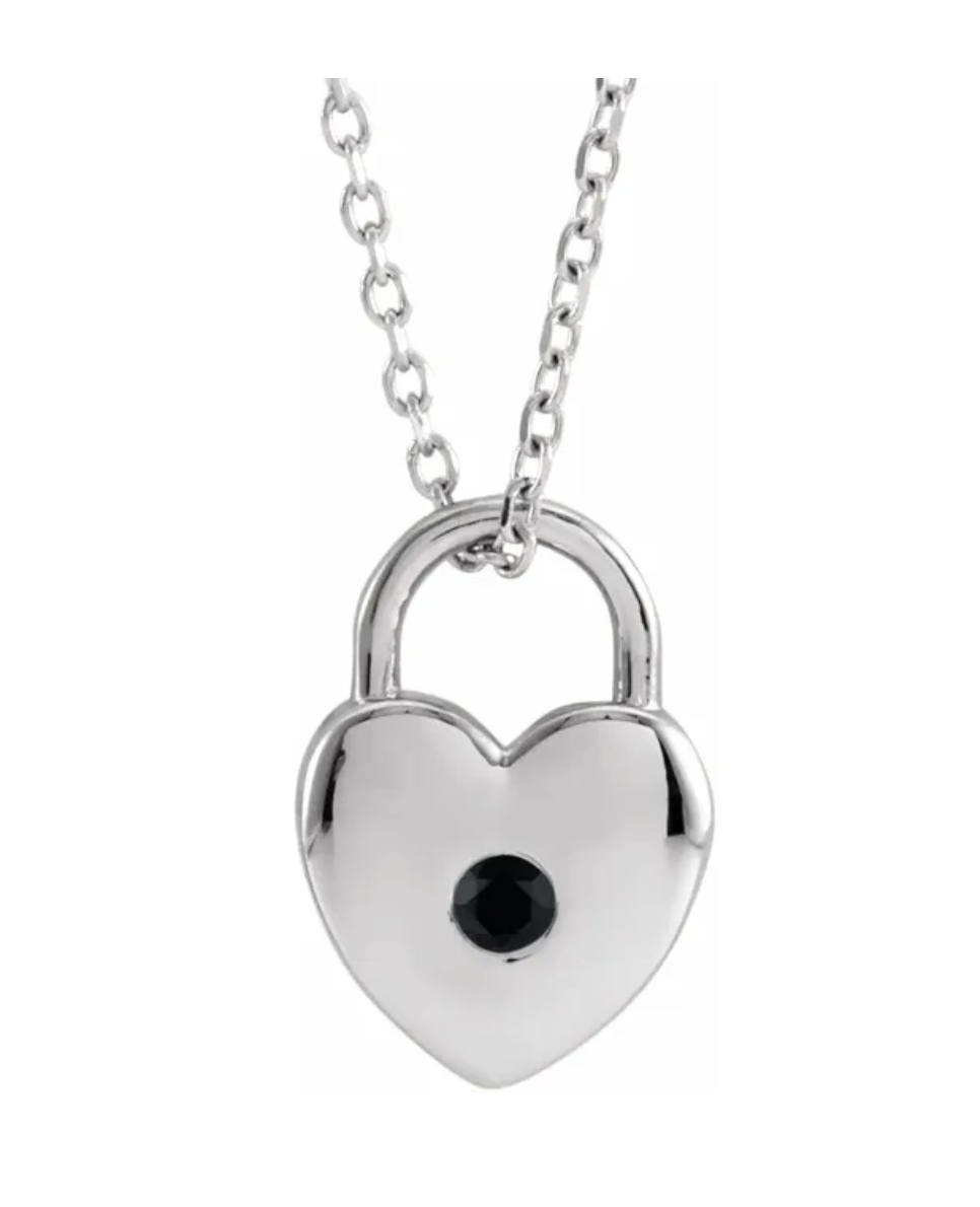 Sterling Silver Natural Black Spinel Heart Lock 18" Necklace_1.png
