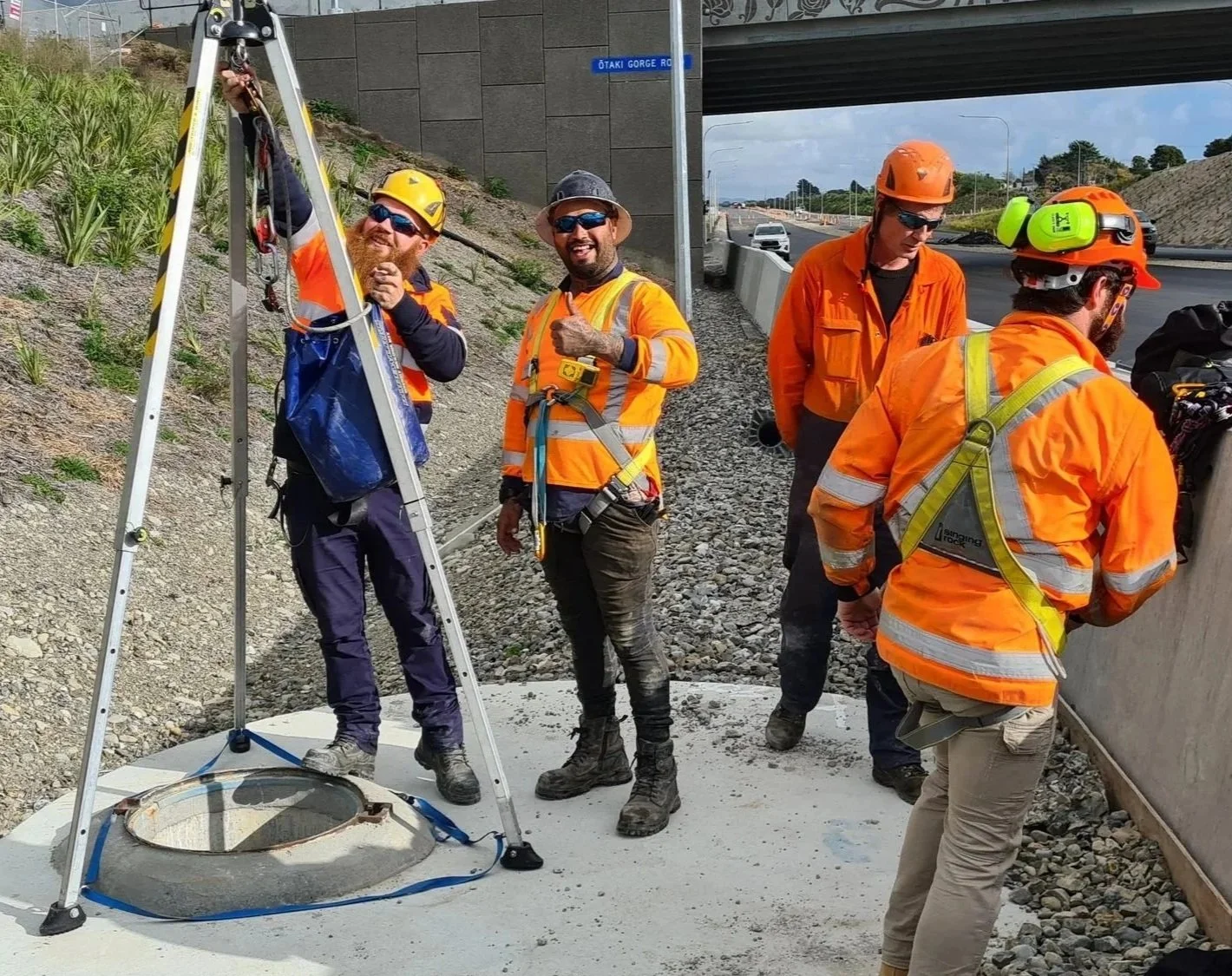 Team working on the Otaki bypass conducting confined space training with Elite.