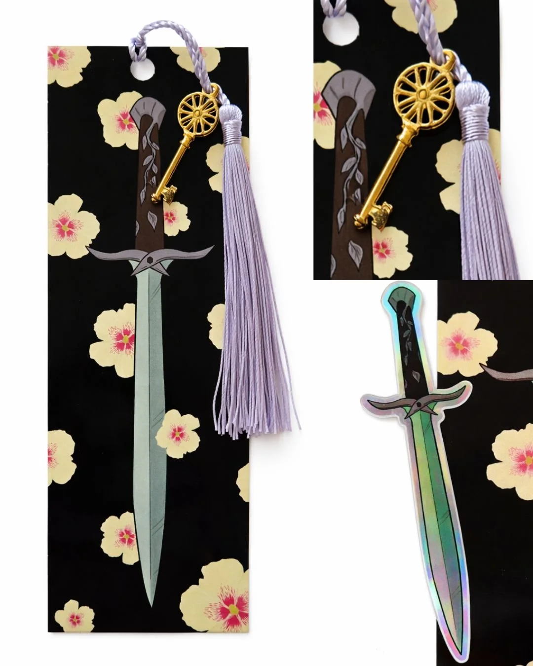 2 Pack: Elven Sword Sticker + Warrior Bookmark with Key Charm