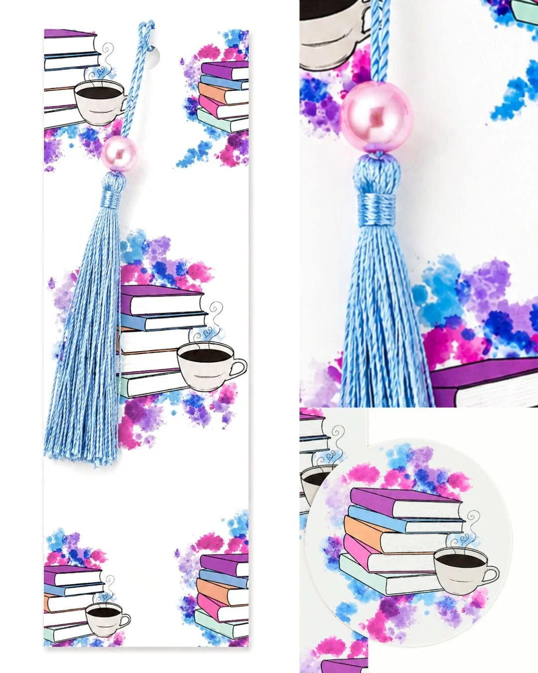 2 Pack: Cozy Coffee Sticker + Bookmark with Pink Bead