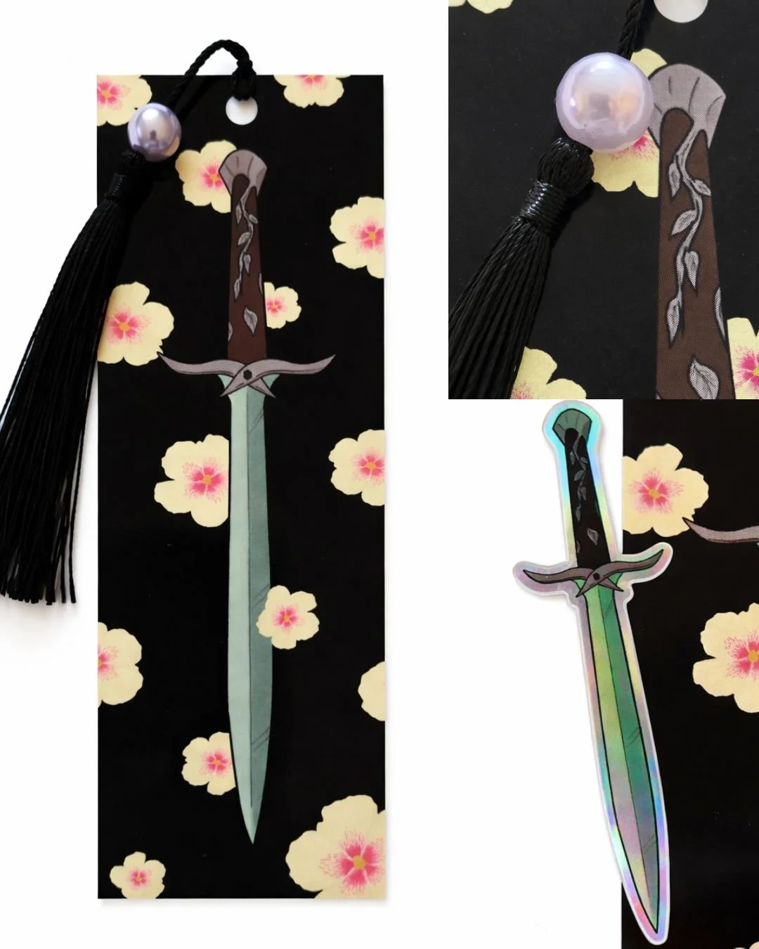 2 Pack: Elven Sword Sticker + Warrior Bookmark with Light Purple Bead