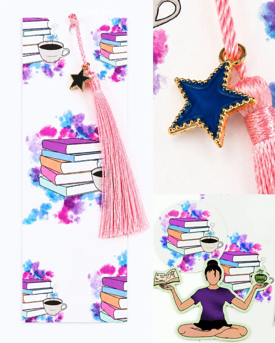 3 Pack: Namaste Cozy Stickers + Bookmark with Star Charm