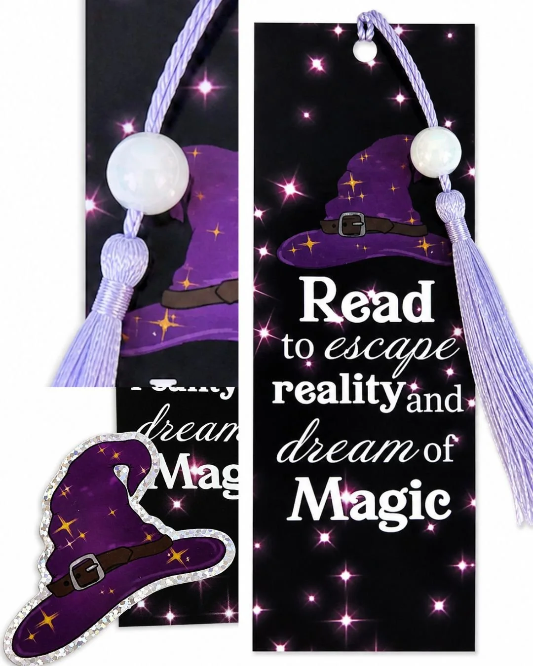 2 Pack: You're a Wizard Sticker + Reading Magic Bookmark with Pearl White Bead