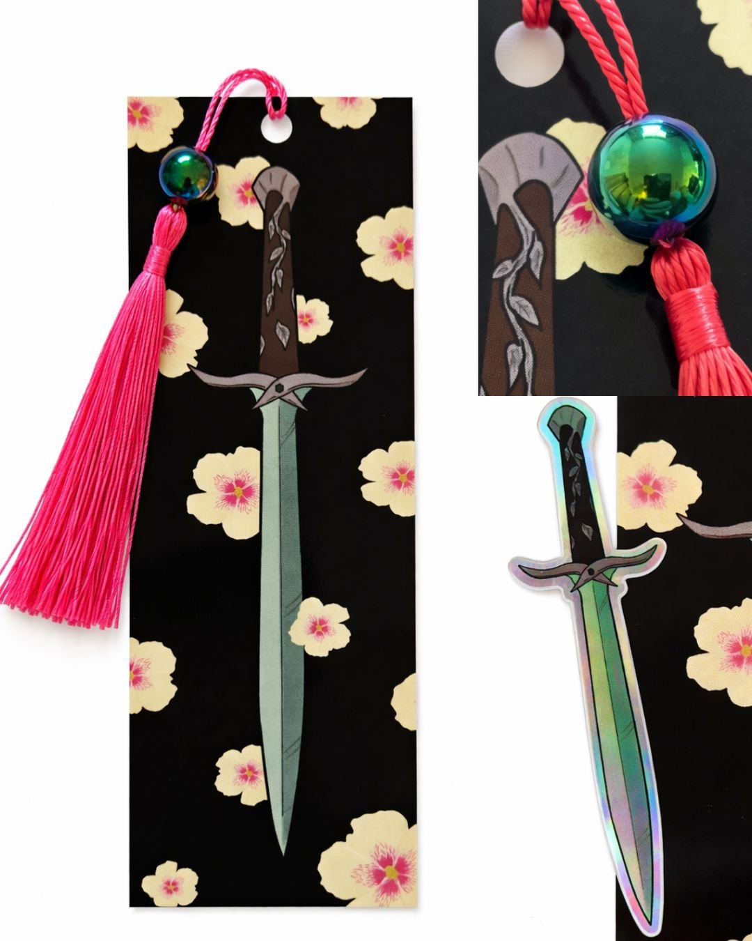 2 Pack: Elven Sword Sticker + Warrior Bookmark with Metallic Oil Bead